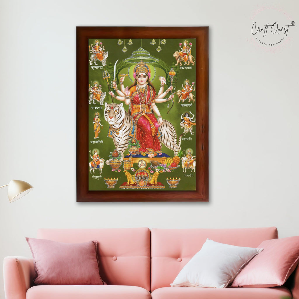 CRAFT QUEST Durga Maa Nav Navadurga Navdurga Wall Painting Framed Home Decor Items