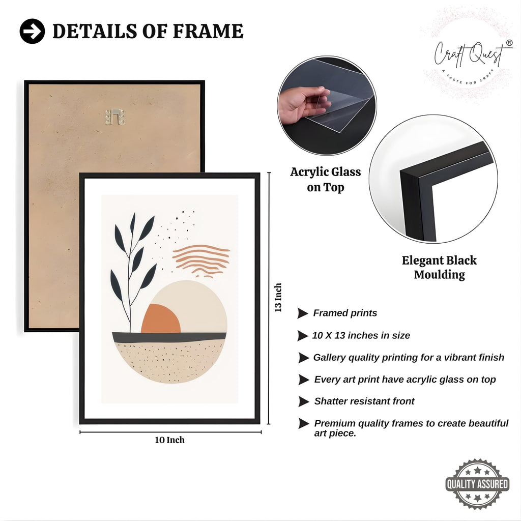 CRAFT QUEST Contemporary Organic Abstract Wall Art | Set of 3 Frames for Home Decoration | Ideal for Living Room, Bedroom & Offices
