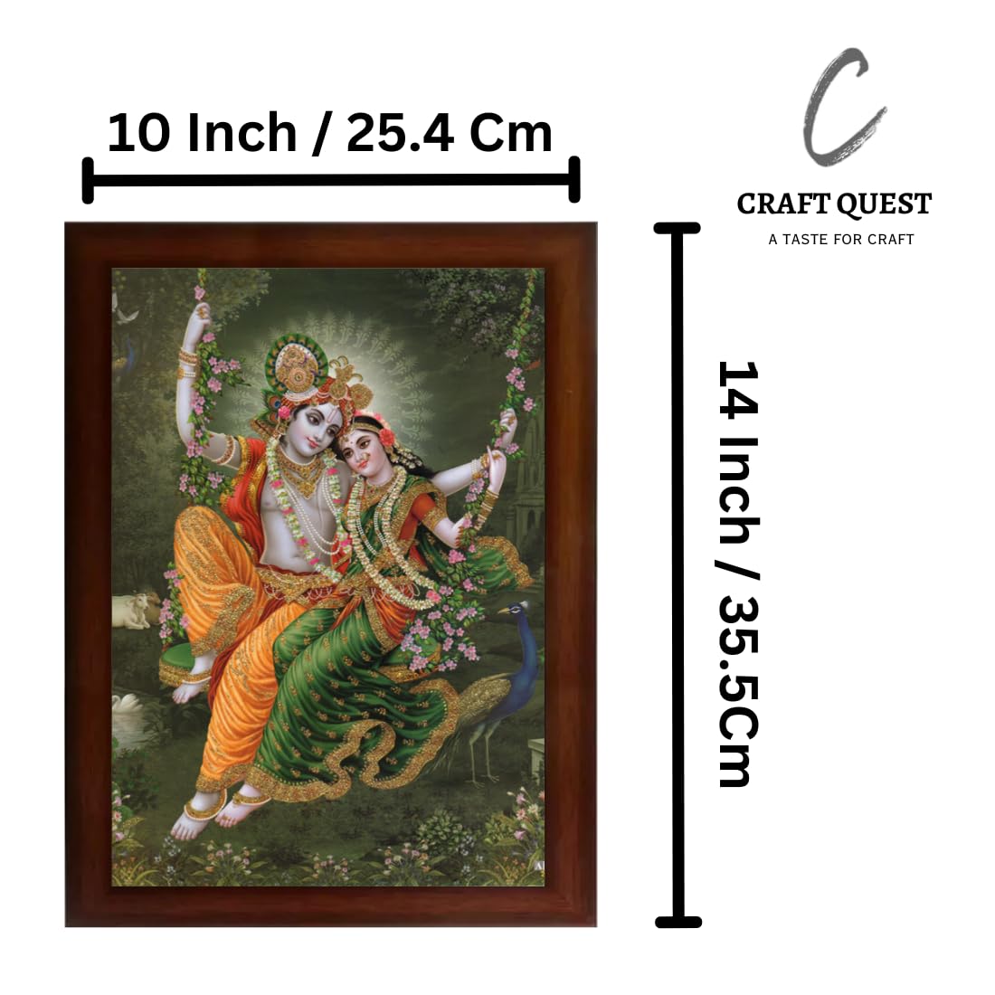 Craft Quest Radha Krishna Sparkle Coated Home Decorative Gift Item Framed Painting (10 X 14 Inches, Brown) RK1013-113