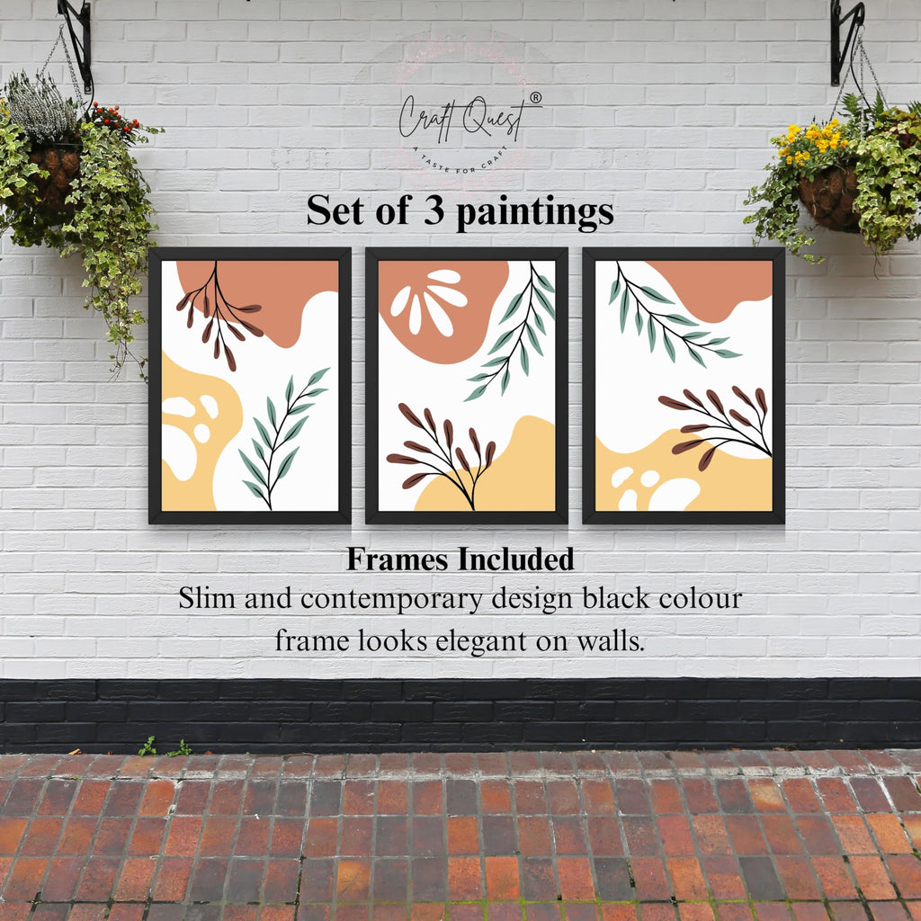 CRAFT QUEST Wall Art Decor Paintings | Set of 3 BOHO Wall Art Frames for Home Decoratio | Ideal for Living Room, Bedrooms & Offices