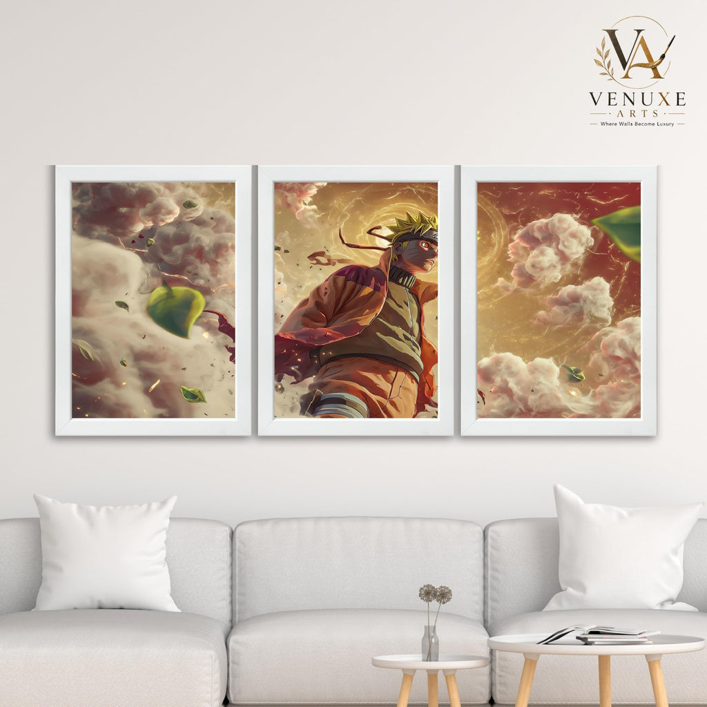 VENUXE ARTS Set Of 3 Anime Characters Wall Framed |Anime Characters Framed Poster for Living Room Bedroom Gaming Room Studio Wall Decor
