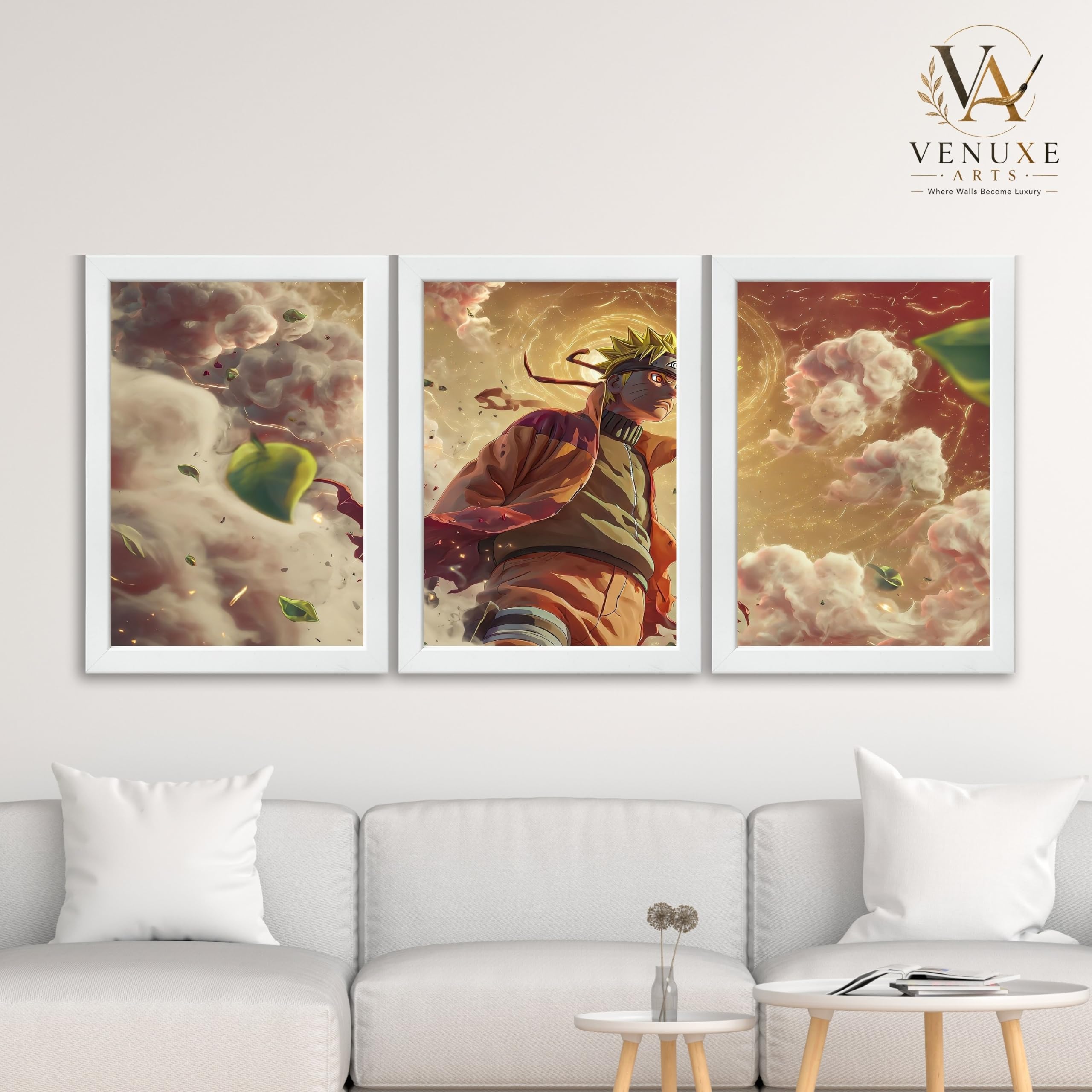 VENUXE ARTS Set Of 3 Anime Characters Wall Framed |Anime Characters Framed Poster for Living Room Bedroom Gaming Room Studio Wall Decor