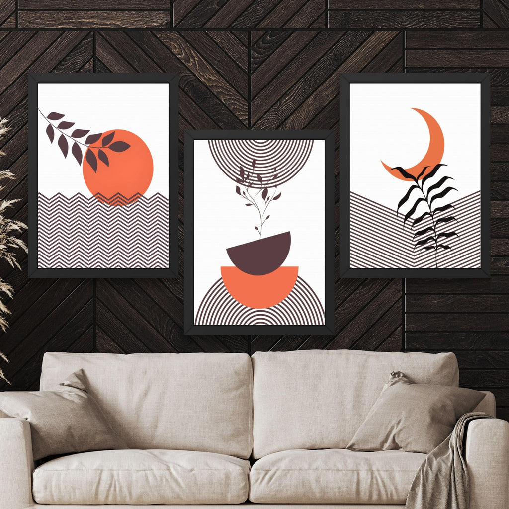 CRAFT QUEST Wall Art Decor Paintings | Set of 3 BOHO Wall Art Frames for Home Decoration | Ideal for Living Room, Bedroom & Office