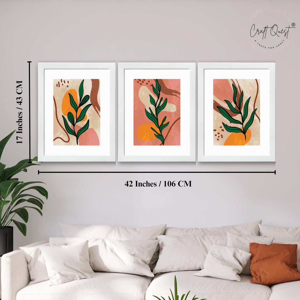 CRAFT QUEST Wall Art Decor Paintings | Set of 3 BOHO Wall Art Frames for Home Decoration | Ideal for Living Room, Bedrooms & Office