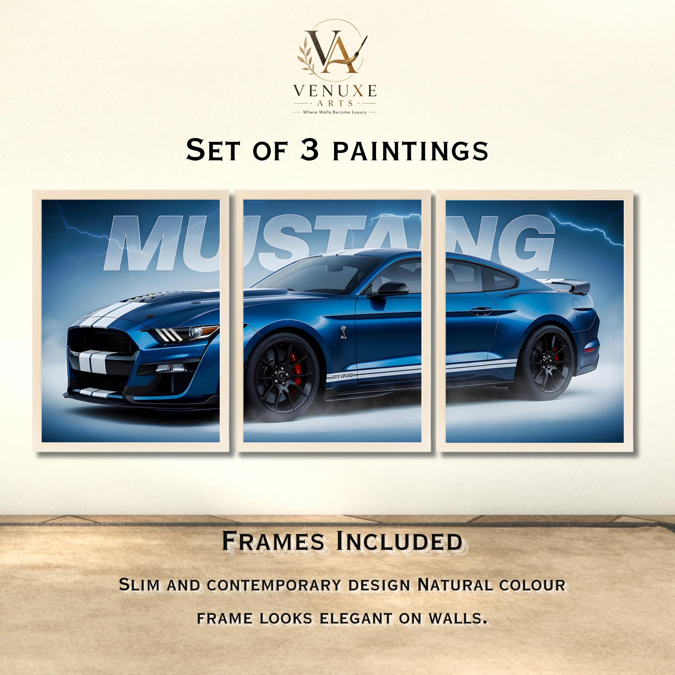VENUXE ARTS Set Of 3 Big Sports Cars Framed Posters Gift Items for Boys Room Wall Decoration Bedroom, Living Room, Office, Studio Décor | Car Poster Frame for Wall Décor