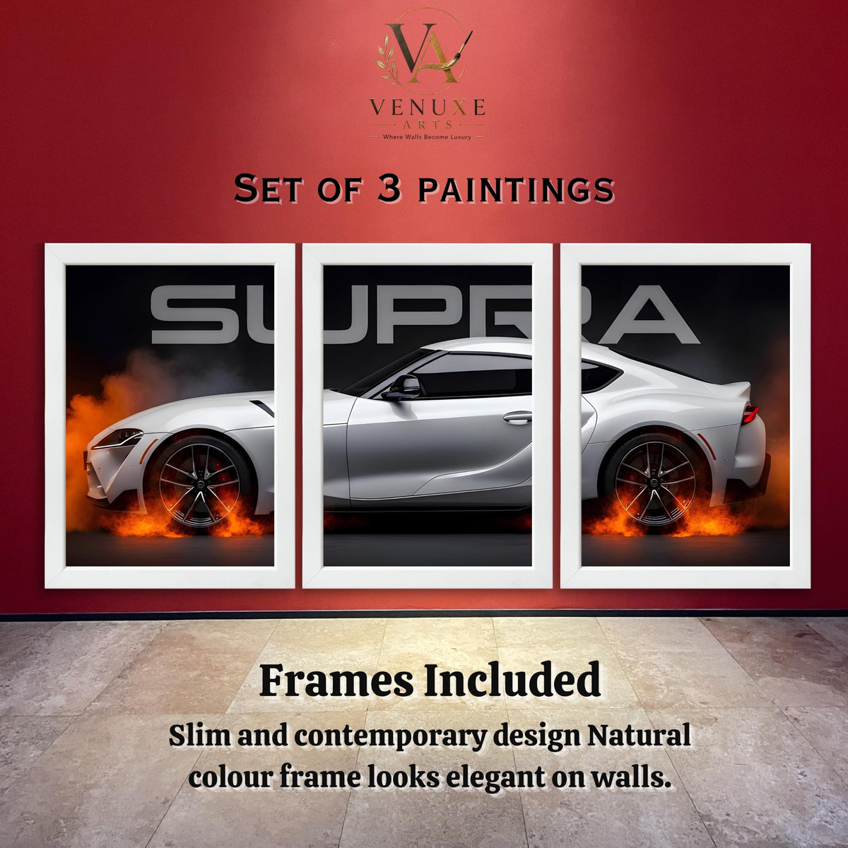 VENUXE ARTS Set Of 3 Big Sports Cars Framed Posters Gift Items for Boys Room Wall Decoration Bedroom Living Room Office Studio Décor | Car Poster Frame for Wall Décor
