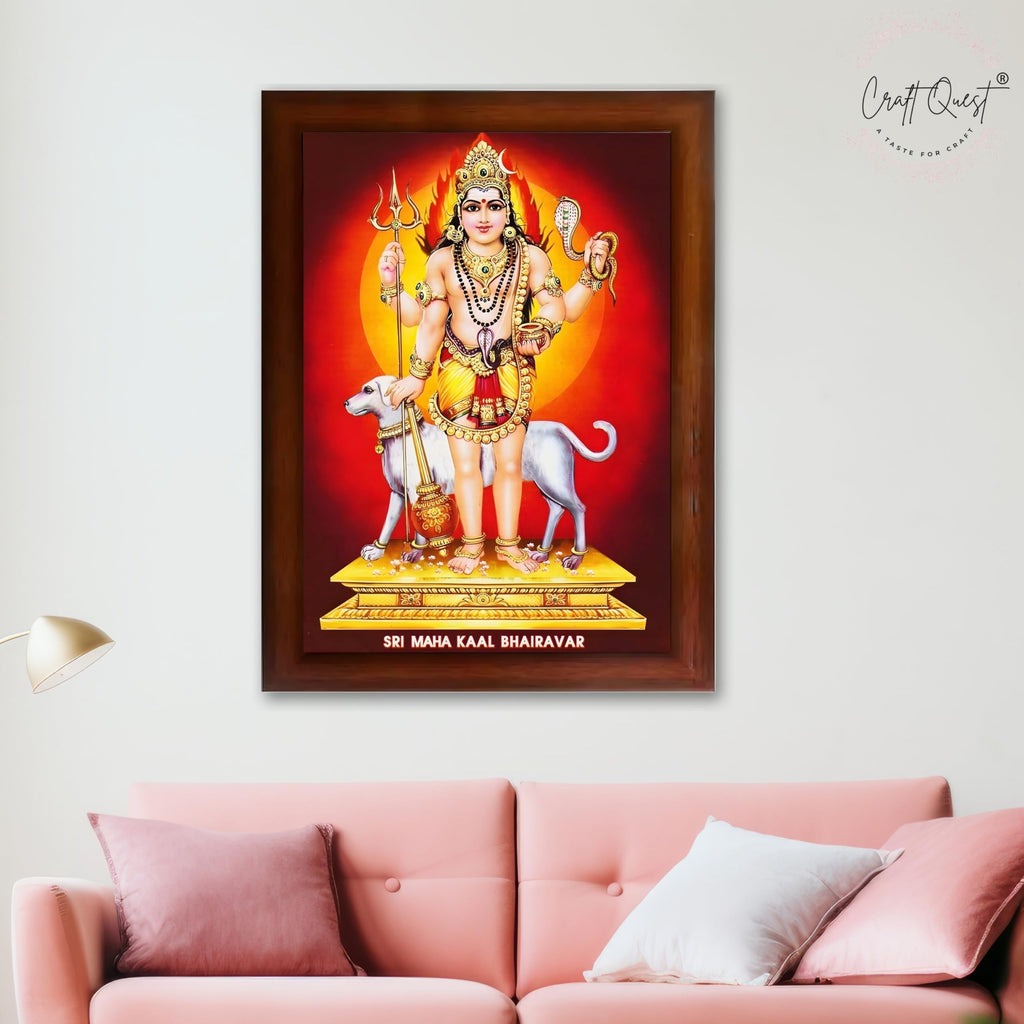CRAFT QUEST Bhairava Kaal Bhairav Baba Bairava Photo Frame | Hindu God Spiritual Framed | Ideal for Home, Office, Temple & Puja Room, Wall Decor