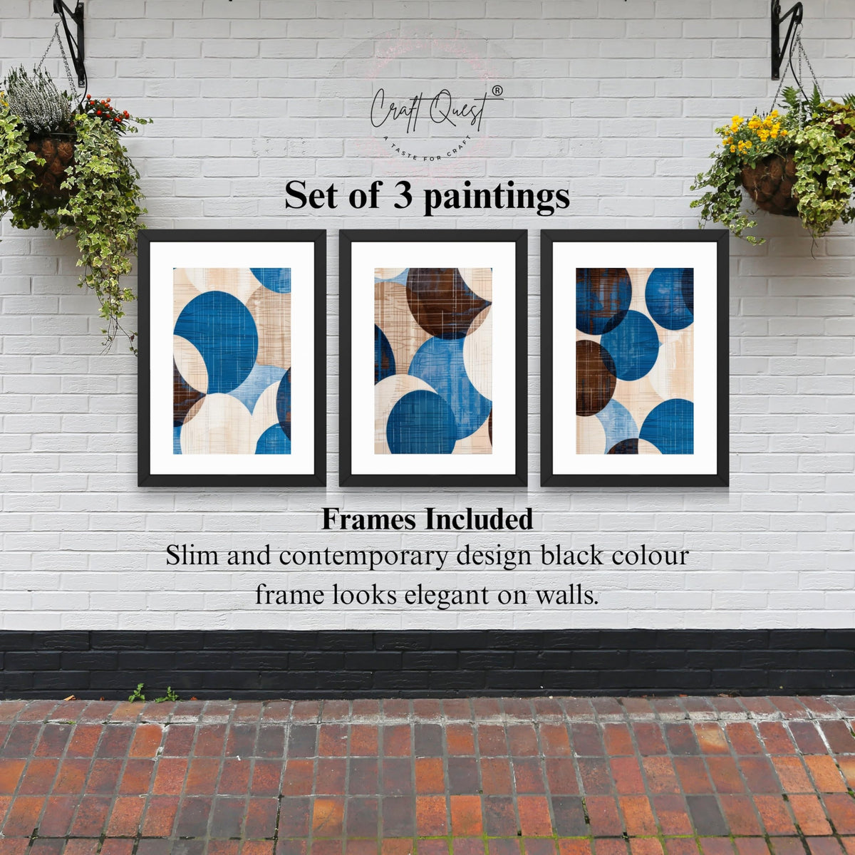 CRAFT QUEST Wall Art Decor Paintings | Set of 3 Abstract Wall Art Frames for Home Decoration | Ideal for Living Room, Bedroom & Office