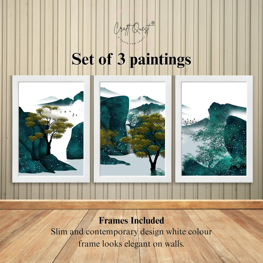 CRAFT QUEST Modern Art Ink Landscape Wall Art | Set of 3 Frames for Home Decoration | Ideal for Living Room, Bedroom & Offices