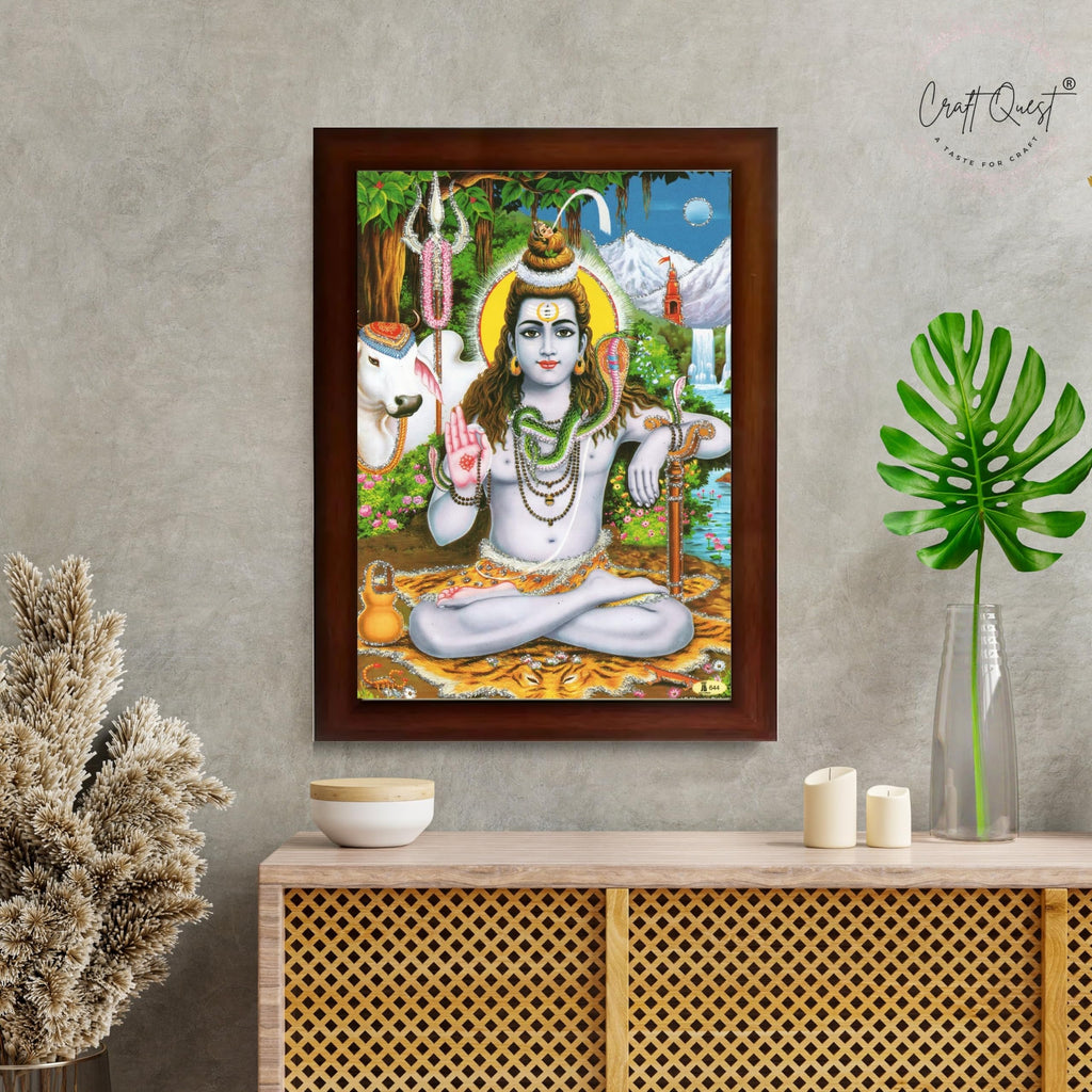 CRAFT QUEST Lord Shiva Wall Painting | Premium Framed Hindu God Wall Art | Spiritual Mahadev Poster for Living Room, Bedroom, Office, Meditation & Temple Décor |
