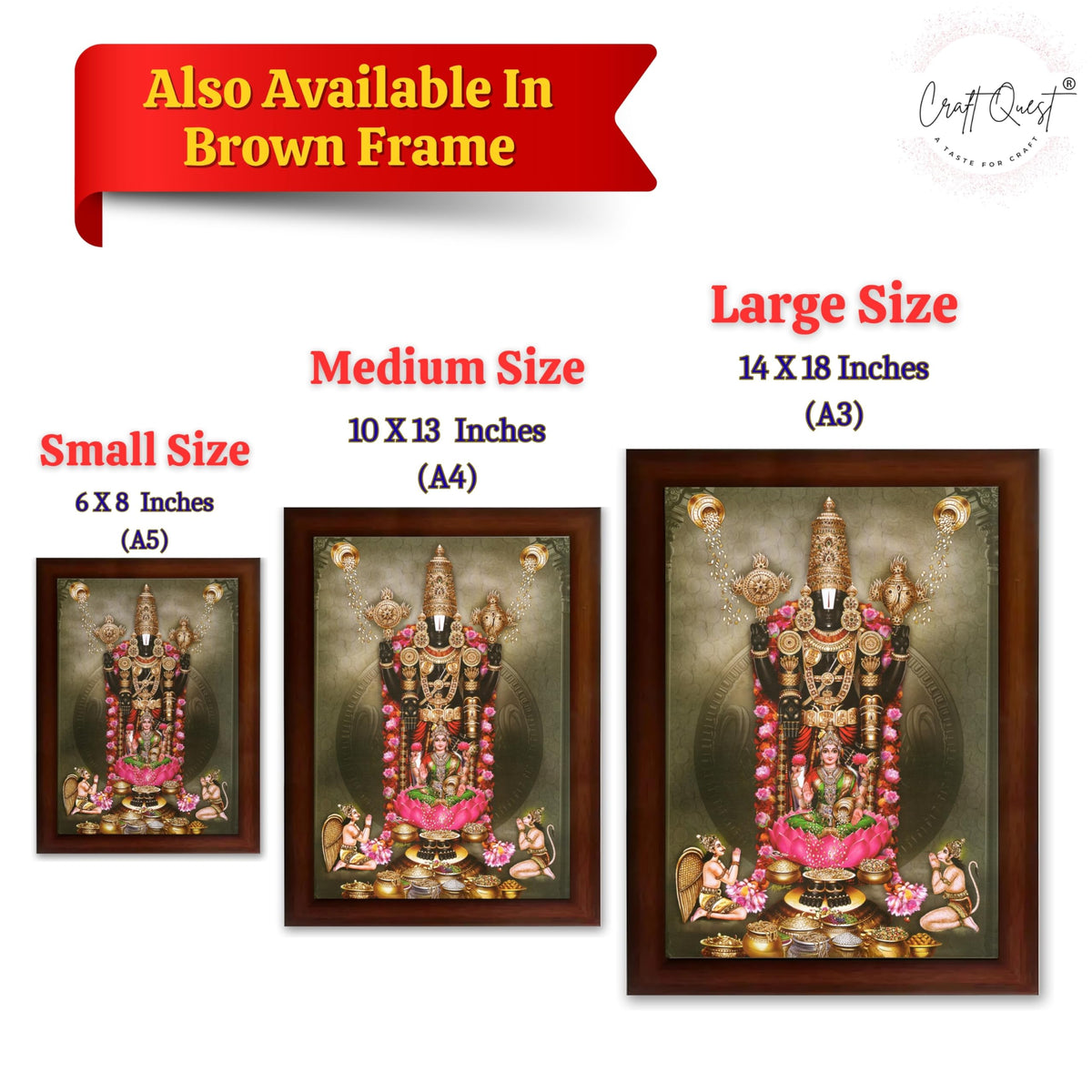 CRAFT QUEST Venkateshwara Tirupati Balaji Lakshmi venkateshwer Swamy Wall Photo Frame For Home, Temple, Pooja, Wall Décor Item