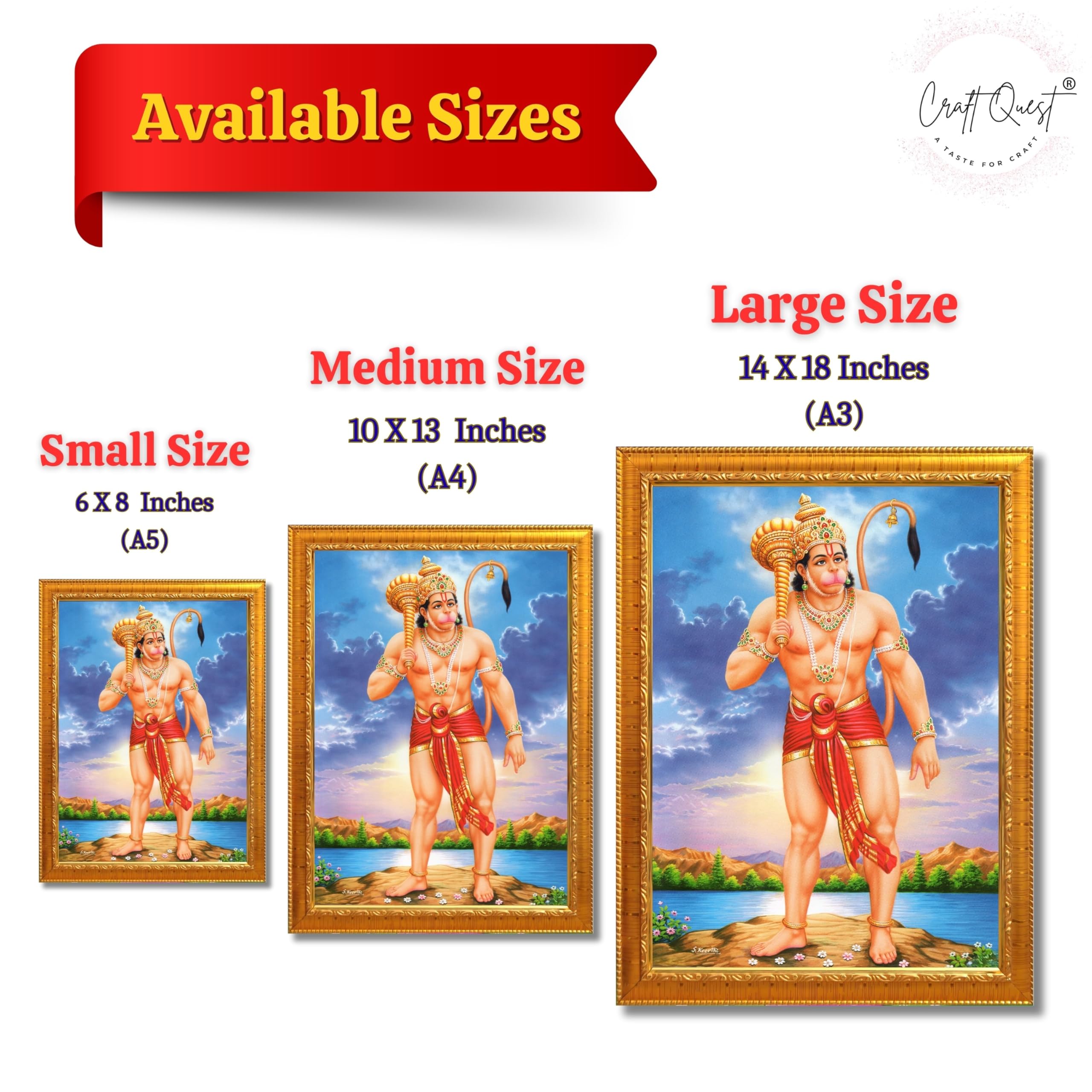 CRAFT QUEST Bajrang Bali Hanuman Ji Photo Frame | Acrylic Glass, Lightweight & Waterproof | Ideal for Home, Office, Temple & Puja Room Wall Decor