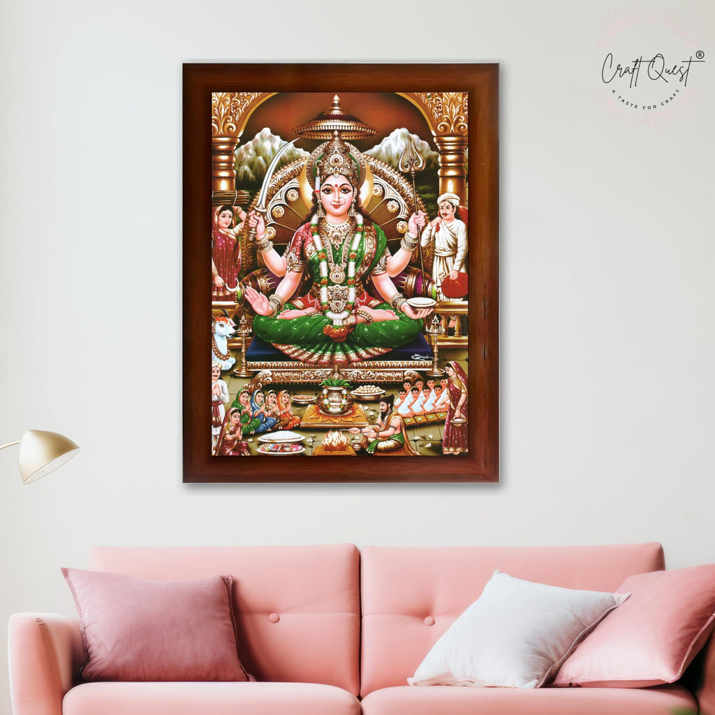 CRAFT QUEST Goddess Santoshi Mata/Devi Santhoshi Maa Photo Frame for Pooja, Home, Temple, Gift, Wall Décor Item