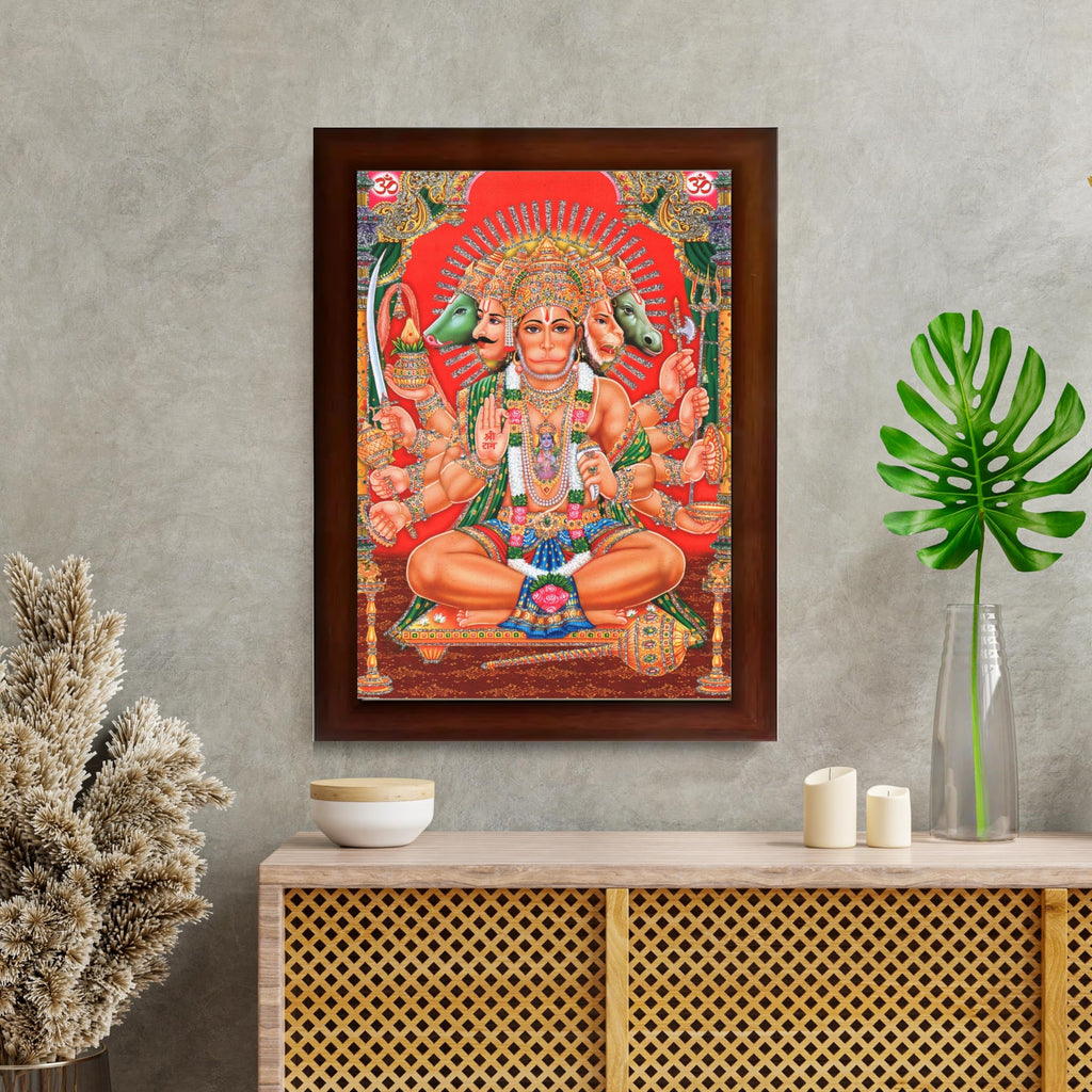 CRAFT QUEST Panchmukhi Hanuman JI | Bajrangbali Religious Photo frame Decorative Item Synthetic frame