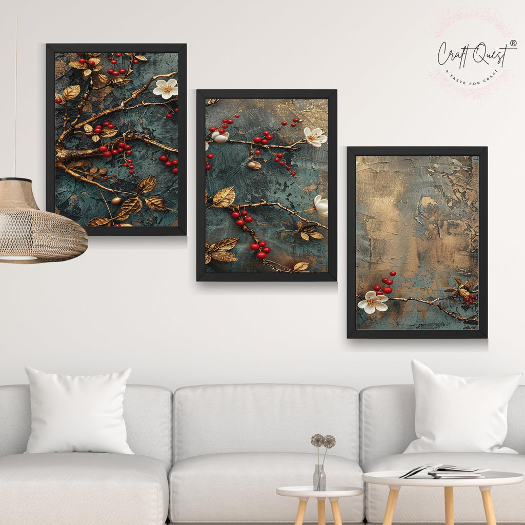CRAFT QUEST Nature Inspired Modern Wall Art | Set of 3 Frames for Home Decoration | Ideal for Living Room, Bedroom & Offices