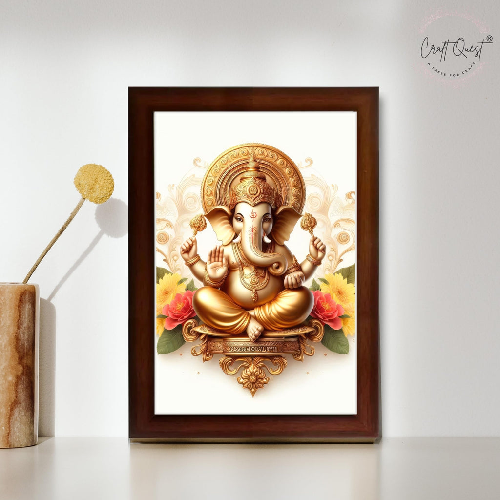 CRAFT QUEST Lord Ganesha Ganpati ji Modern Wall Art Painting With Frame For Pooja, Home and Office Decor,