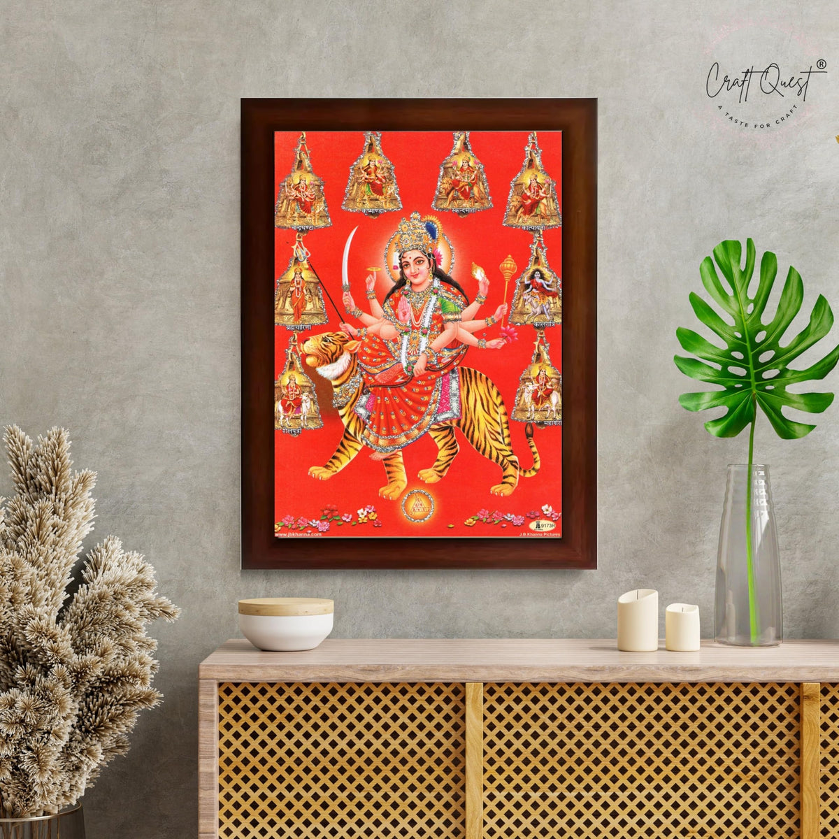 CRAFT QUEST Goddess Navdurga Durga Devi Wall Painting Framed Home and Pooja Décor Item