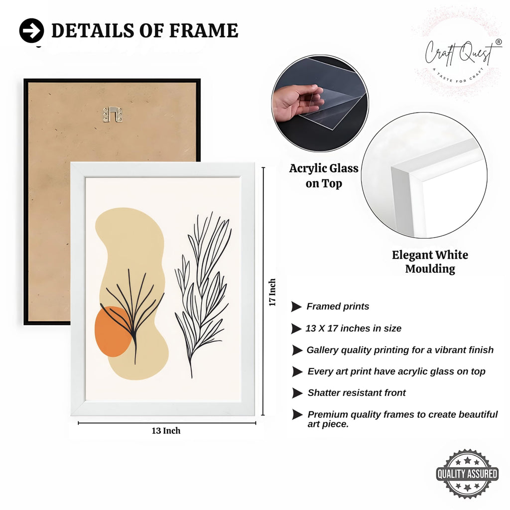 CRAFT QUEST Organic Abstract Line Art Modern Art | Set of 3 Frames for Home Decoration | Ideal for Living Room, Bedroom & Offices