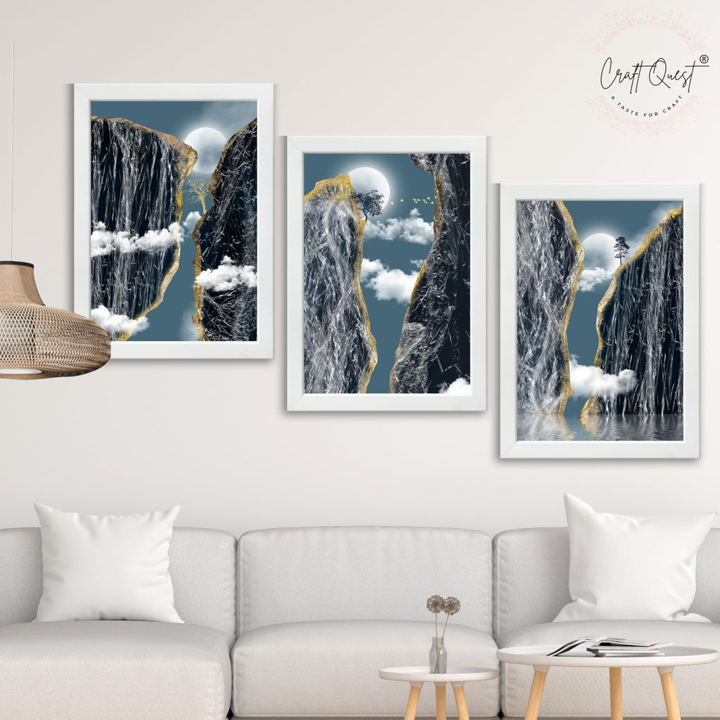 CRAFT QUEST Modern Art Abstract Landscape Decorative Wall Art | Set of 3 Frames for Home Decoration | Ideal for Living Room, Bedroom & Offices
