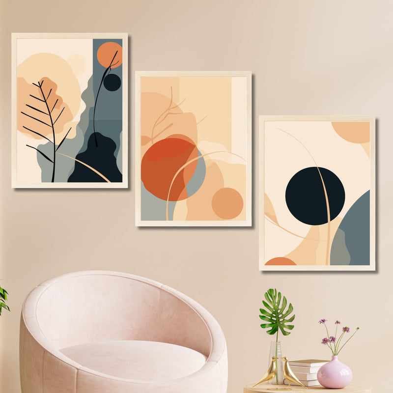 CRAFT QUEST Wall Art Decor Paintings | Set of 3 BOHO Wall Art Frames for Home Decoration | Ideal for Living Room, Officess & Bedrooms
