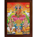 Craft Quest Goddess Lakshmi Devi with ganesh ji and saraswati maa Wall Painting Frame Home Decor (Synthetic, Matte Finish, Brown, Large Size, 14 X 10 Inch)