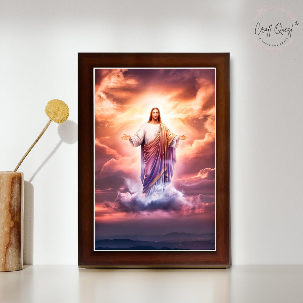 CRAFT QUEST Lord Jesus Christ Blessing Wall Artwork Wood Photo Frame Wall Hanging Décor and Gift Item