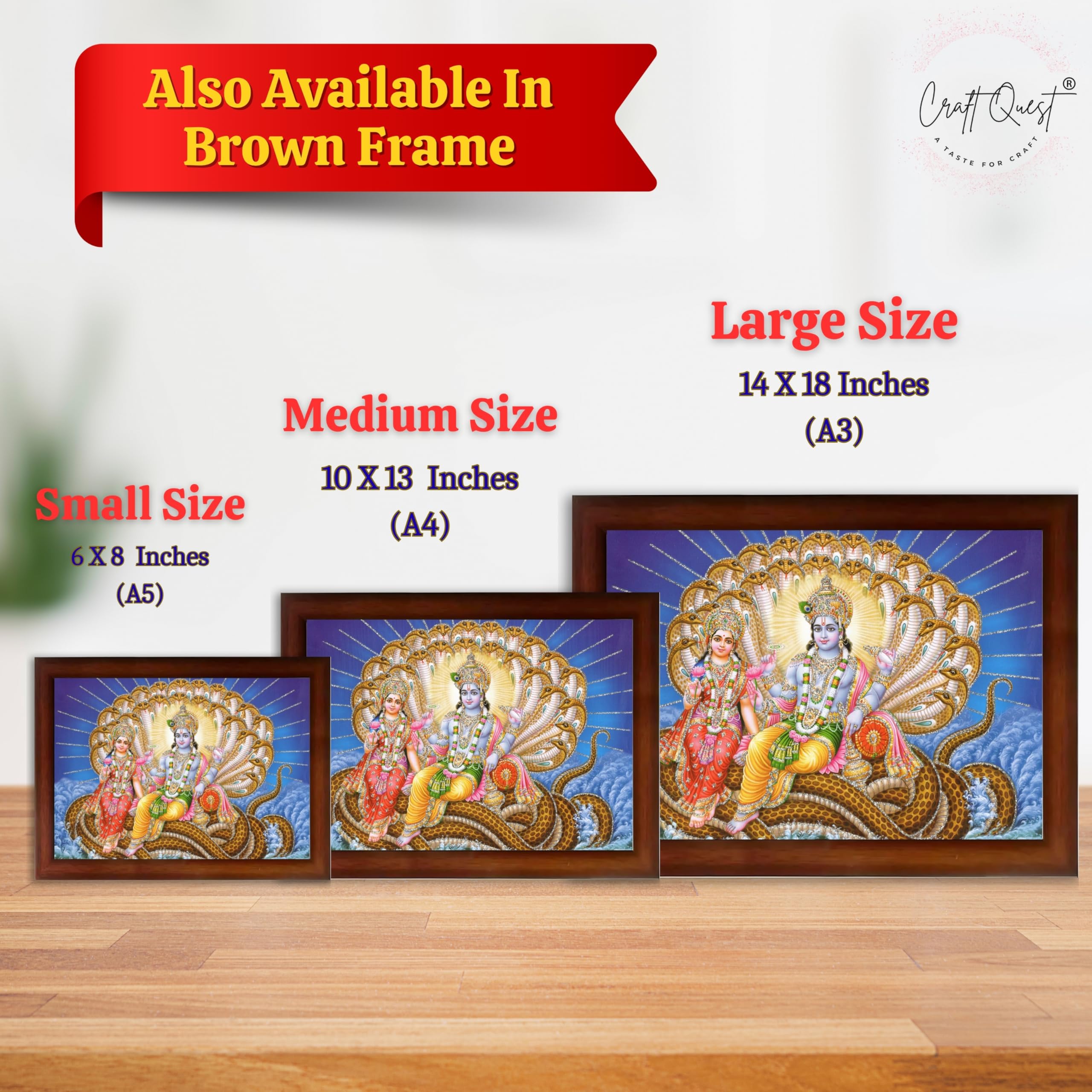 CRAFT QUEST Goddess Lakshmi pressing legs of lord Vishnu on Shesh naag, Glitter Work Painting
