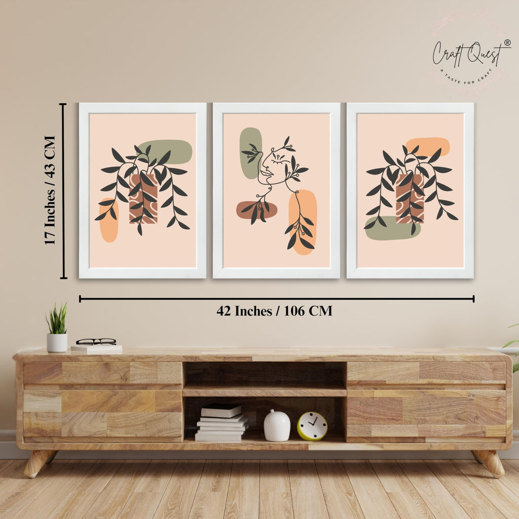 CRAFT QUEST Wall Art Decor Paintings | Set of 3 BOHO Wall Art Frames for Home Decoratio | Ideal for Living Room, Offices & Bedroom