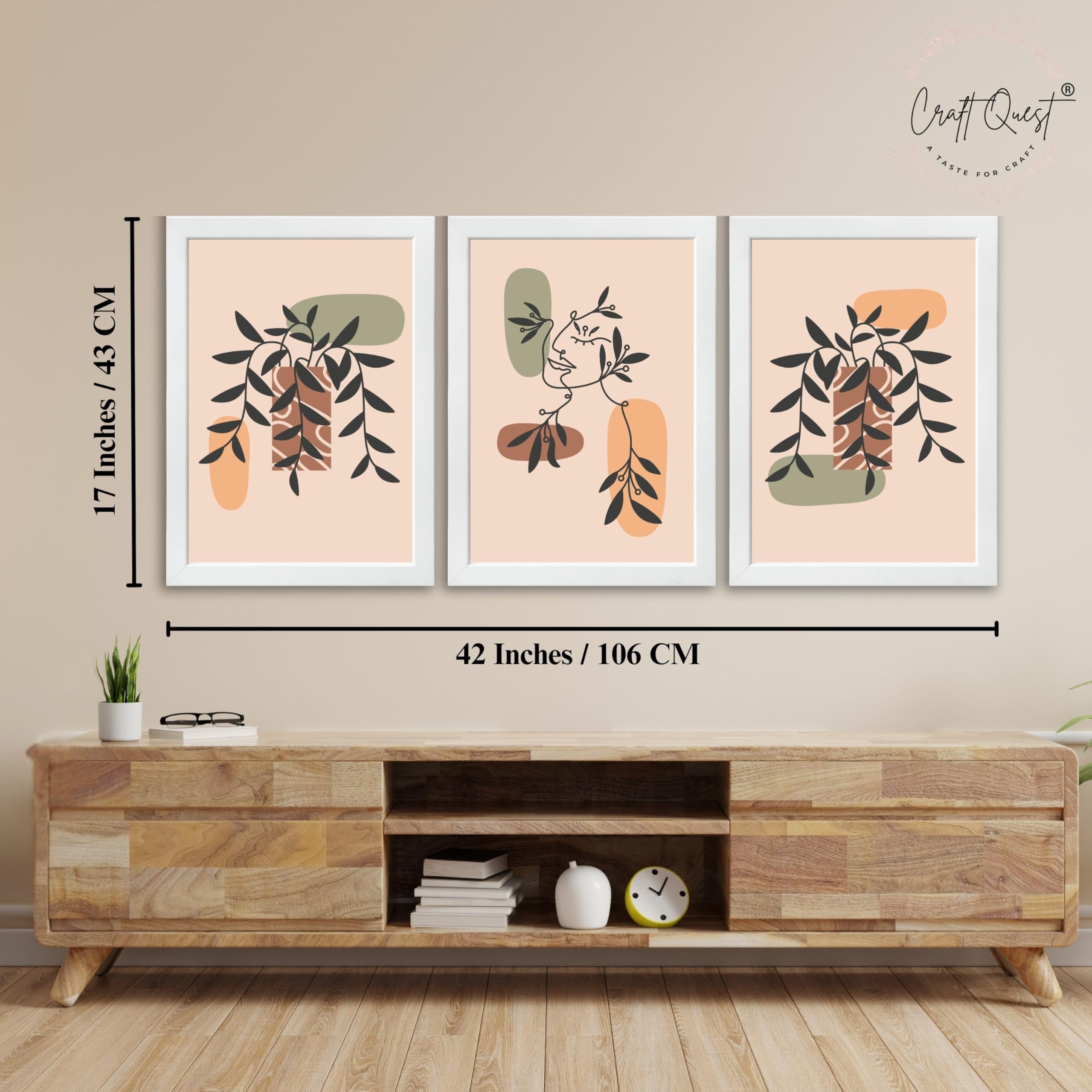 CRAFT QUEST Wall Art Decor Paintings | Set of 3 BOHO Wall Art Frames for Home Decoratio | Ideal for Living Room, Offices & Bedroom