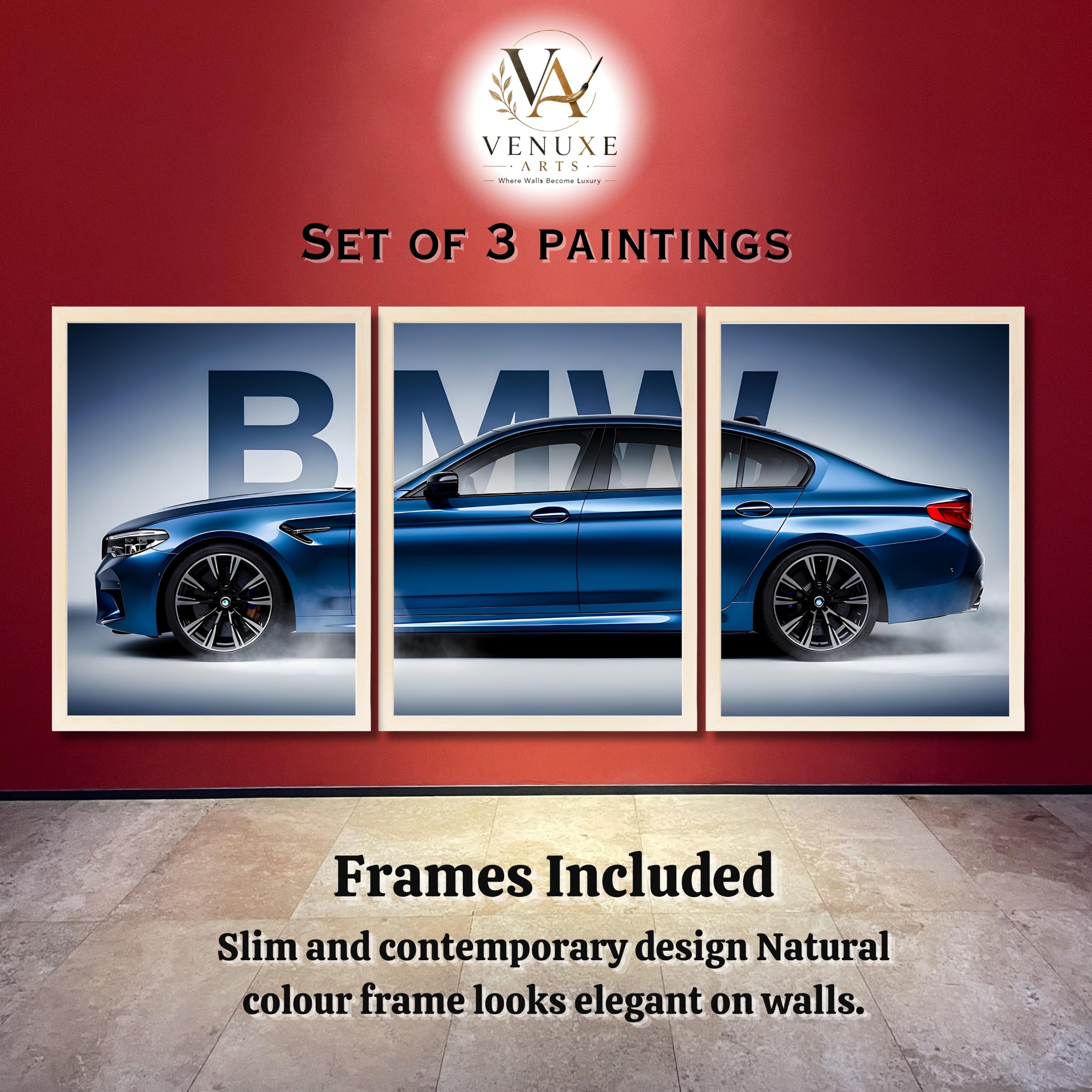 VENUXE ARTS Set Of 3 Big Sports Cars Framed Posters Gift Items for Boys Room Wall Decoration Bedroom, Living Room, Office, Studio Décor | Car Poster Frame for Wall Décor