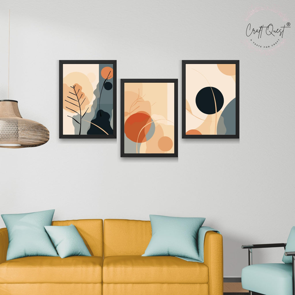 CRAFT QUEST Wall Art Decor Paintings | Set of 3 BOHO Wall Art Frames for Home Decoration | Ideal for Living Room, Officess & Bedrooms