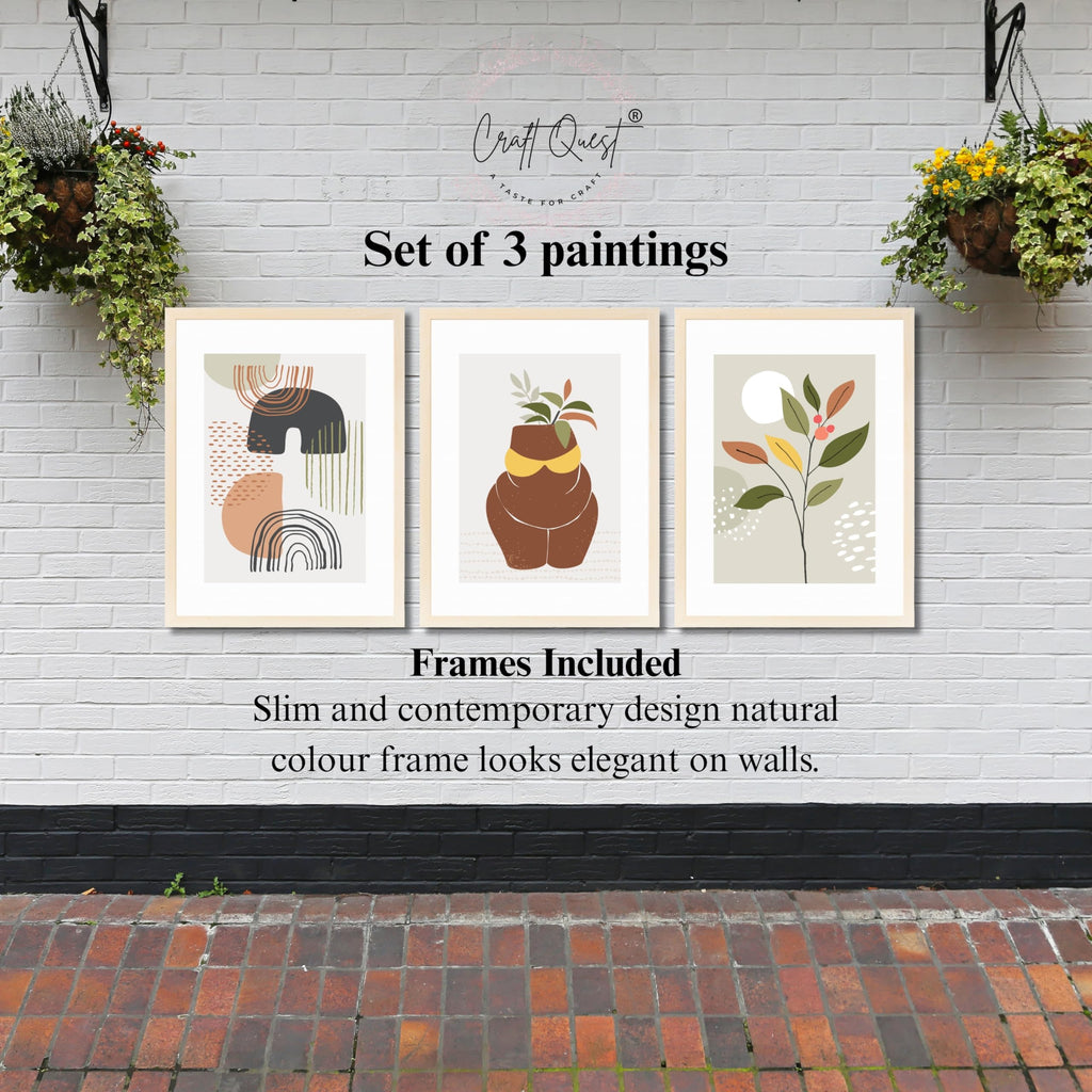 CRAFT QUEST Abstract Minimalist Art Modern Design | Set of 3 Frames for Home Decoration | Ideal for Living Room, Bedroom & Offices