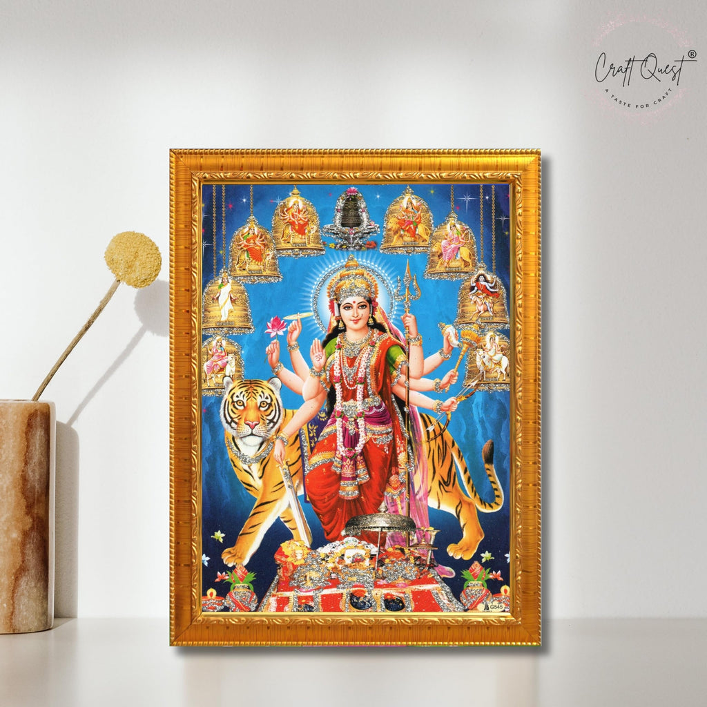 CRAFT QUEST Durga Maa MataJi Goddess Navdurga Durga Wall Painting Framed Home and Pooja Décor Item