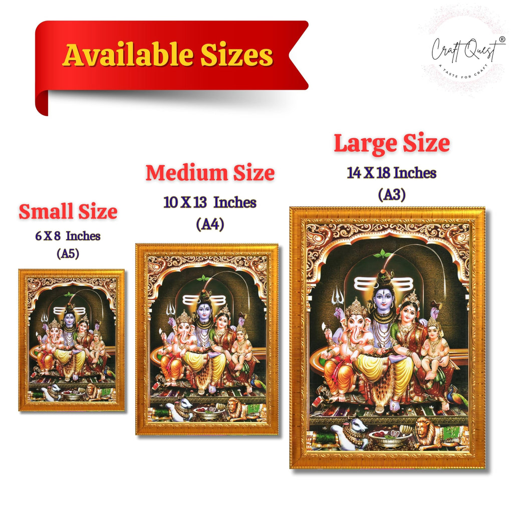 CRAFT QUEST Shiv Parivar Family Photo Frame | Bhole Nath parivar | | Hindu God Spiritual Framed | Ideal for Home, Office, Temple & Puja Room, Wall Decor