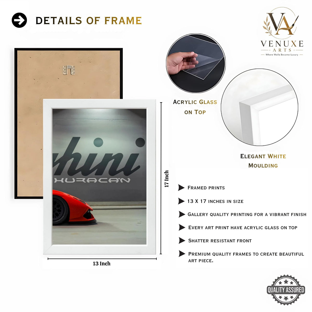 VENUXE ARTS Set Of 3 Big Sports Cars Framed Posters Gift Items for Boys Room Wall Decoration Bedroom Living Room Office Studio Décor | Car Poster Frame for Wall Décor