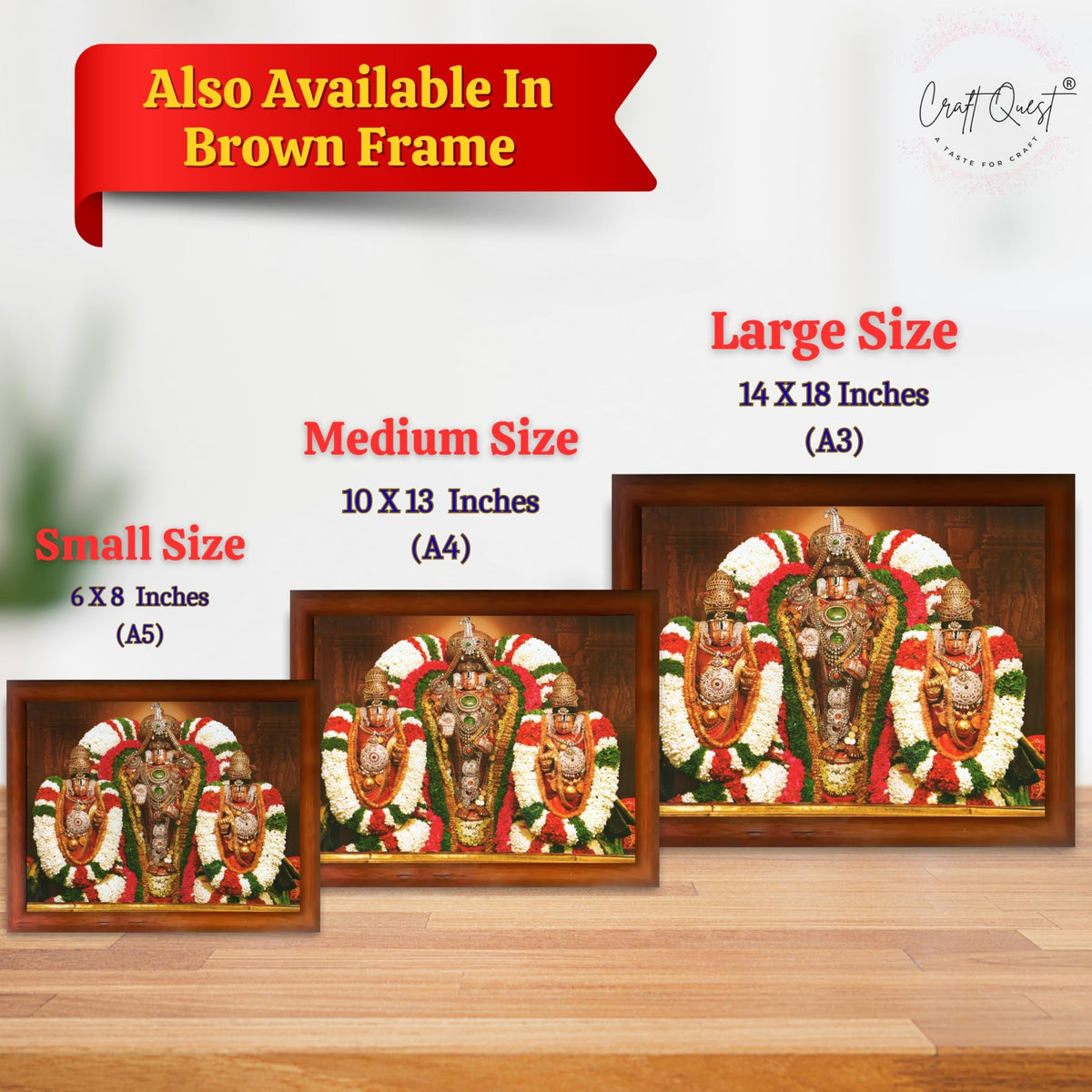 CRAFT QUEST Tirupati Balaji with Padmavati Photo Frame; sri; Venkateshwara; Wall Photo Frame | South God Frame for Home, Office, Temple & Gifting
