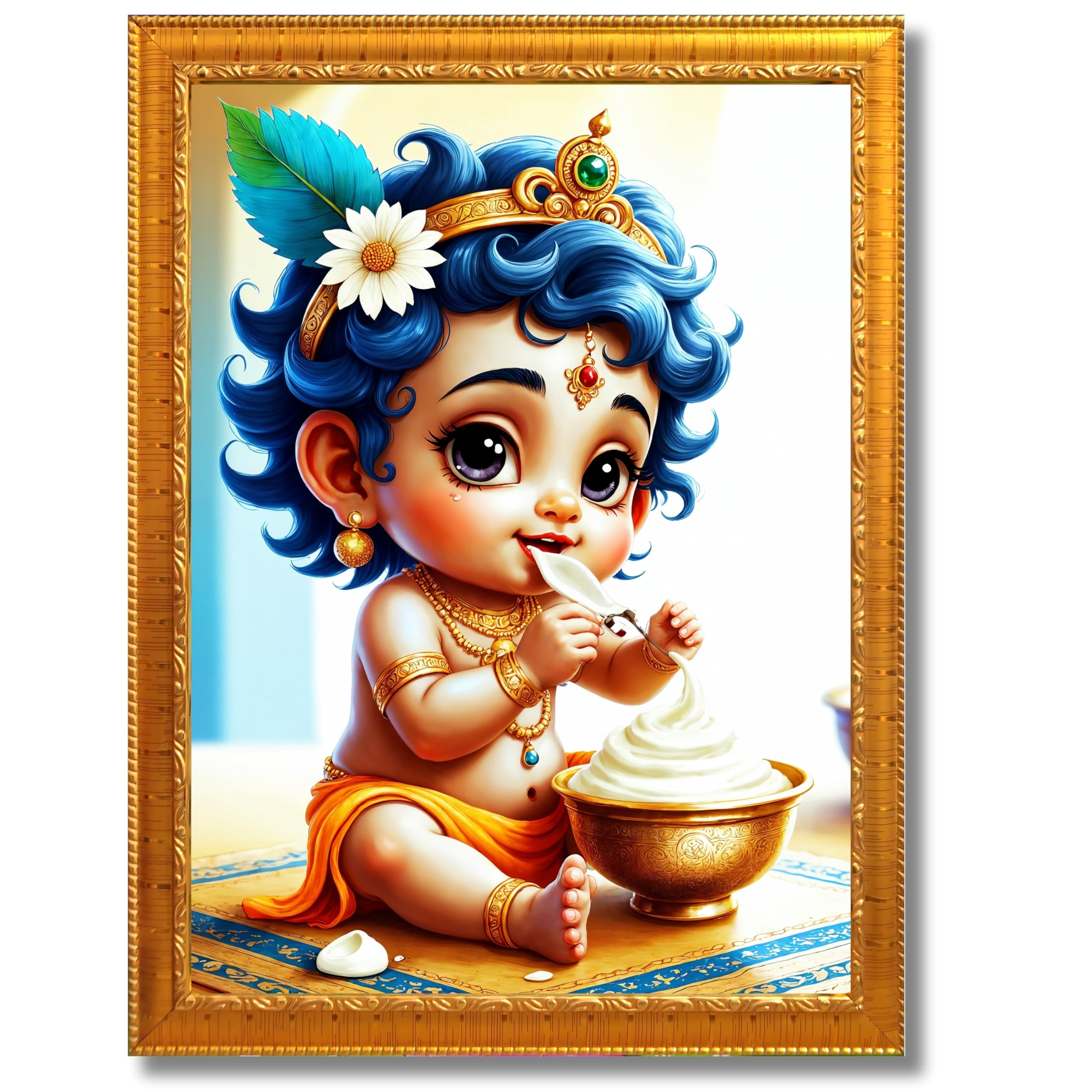 CRAFT QUEST Bal Gopal Painting Kanha Ji Poster | Walls Home Bedroom Living Room Decoration Gift.
