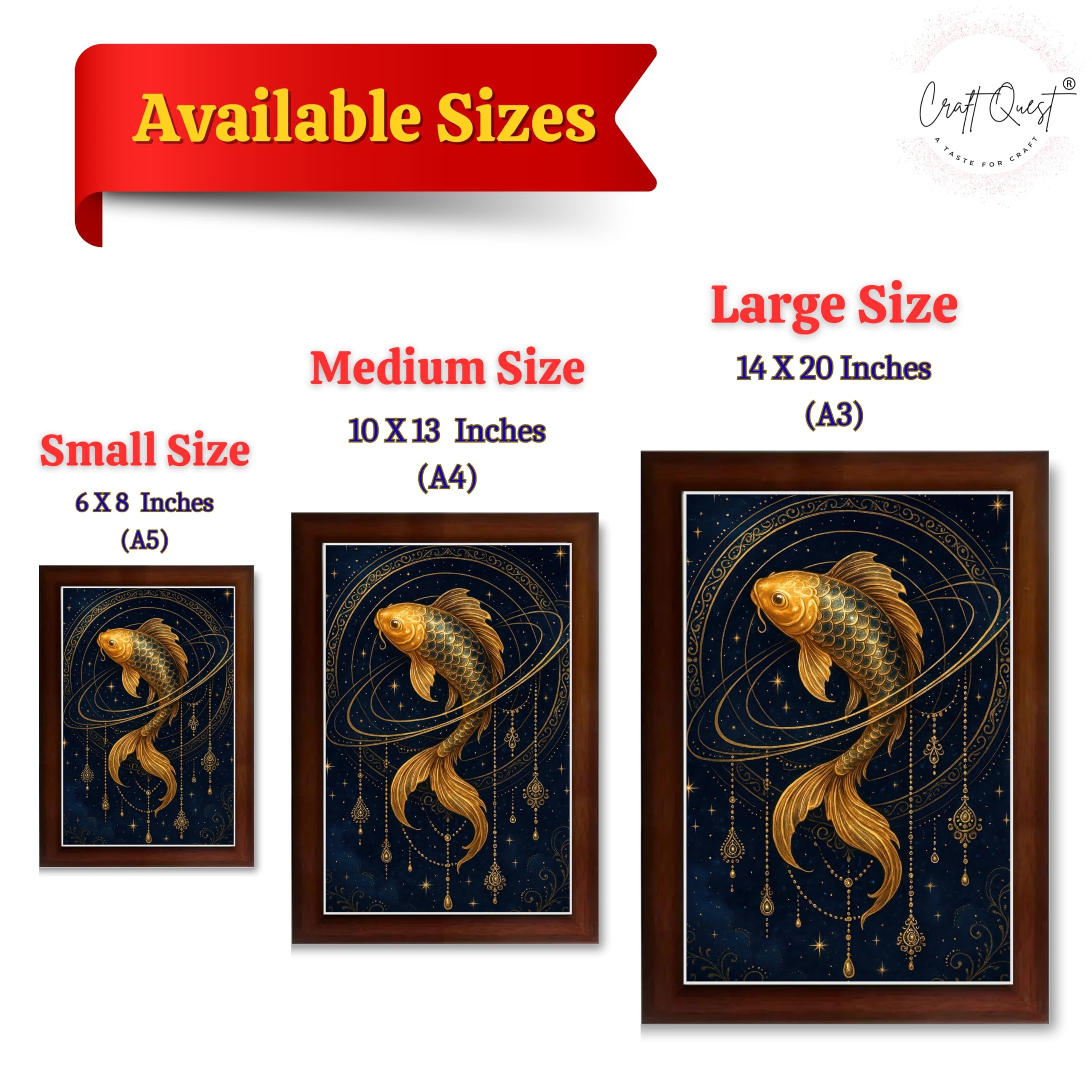 CRAFT QUEST Vastu Fishes Painting With Floating Photo Frame Home Office Wall Decor | Paintings for Home Decoration, Living room, Bedroom and Office Décor