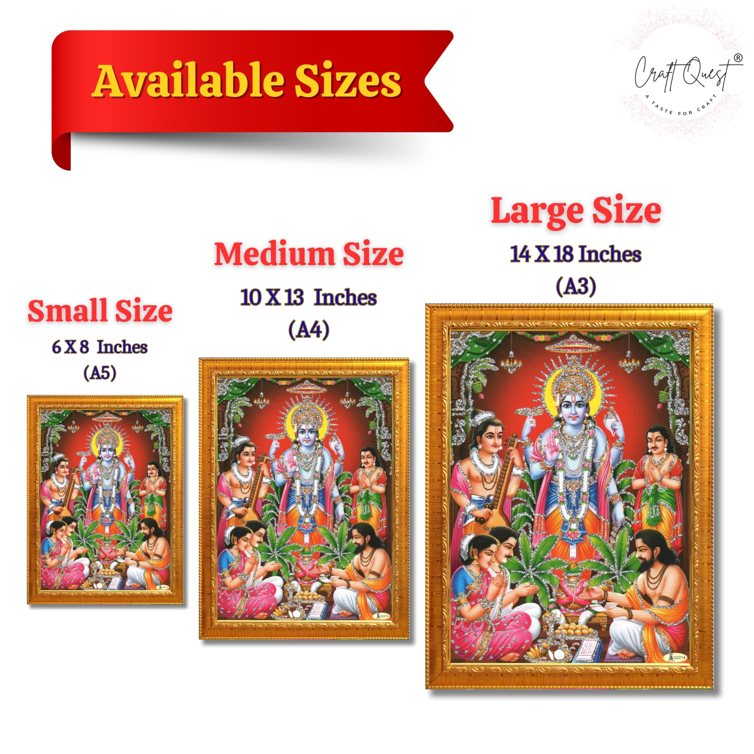 CRAFT QUEST Lord Satyanarayana Swamy Bhagwan Satyanarayan Photo Frame | Religious Photo Frame | Ideal for Home, Office, Temple & Puja Room, Wall Decor