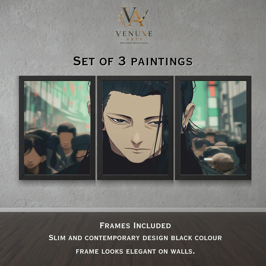 VENUXE ARTS Set Of 3 Anime Characters Wall Framed |Anime Characters Framed Poster for Living Room Bedroom Gaming Room Studio Wall Decor