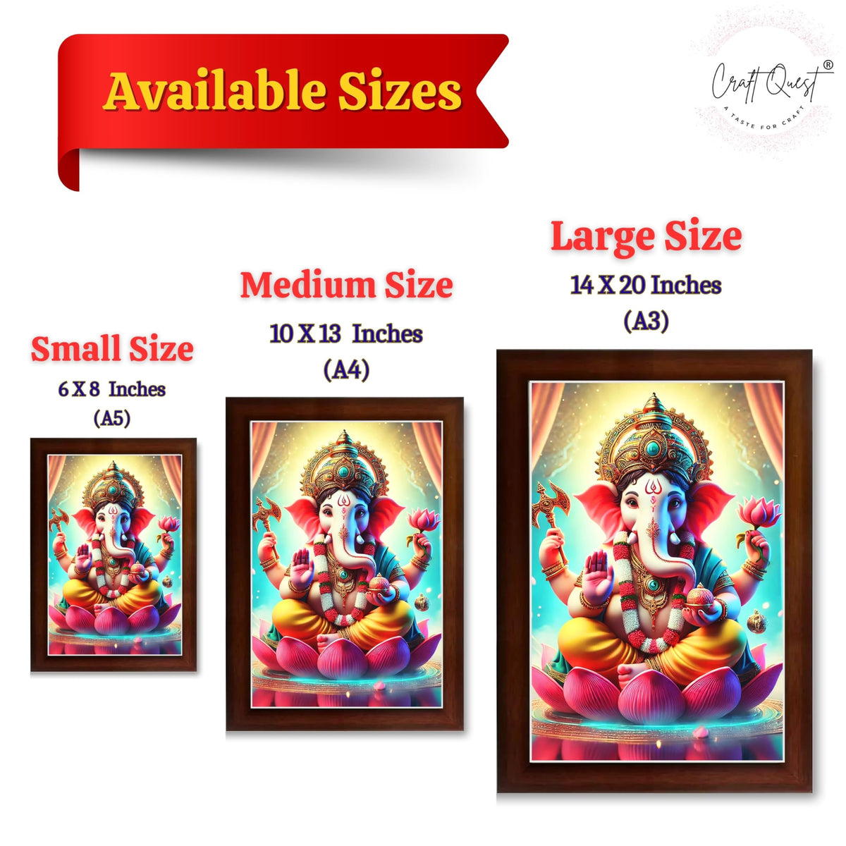 CRAFT QUEST Lord Ganesha Ji Laminated God Photo Frame Wall Decor Mandir Pooja Poster Religious Painting Home Office Gift GA-219