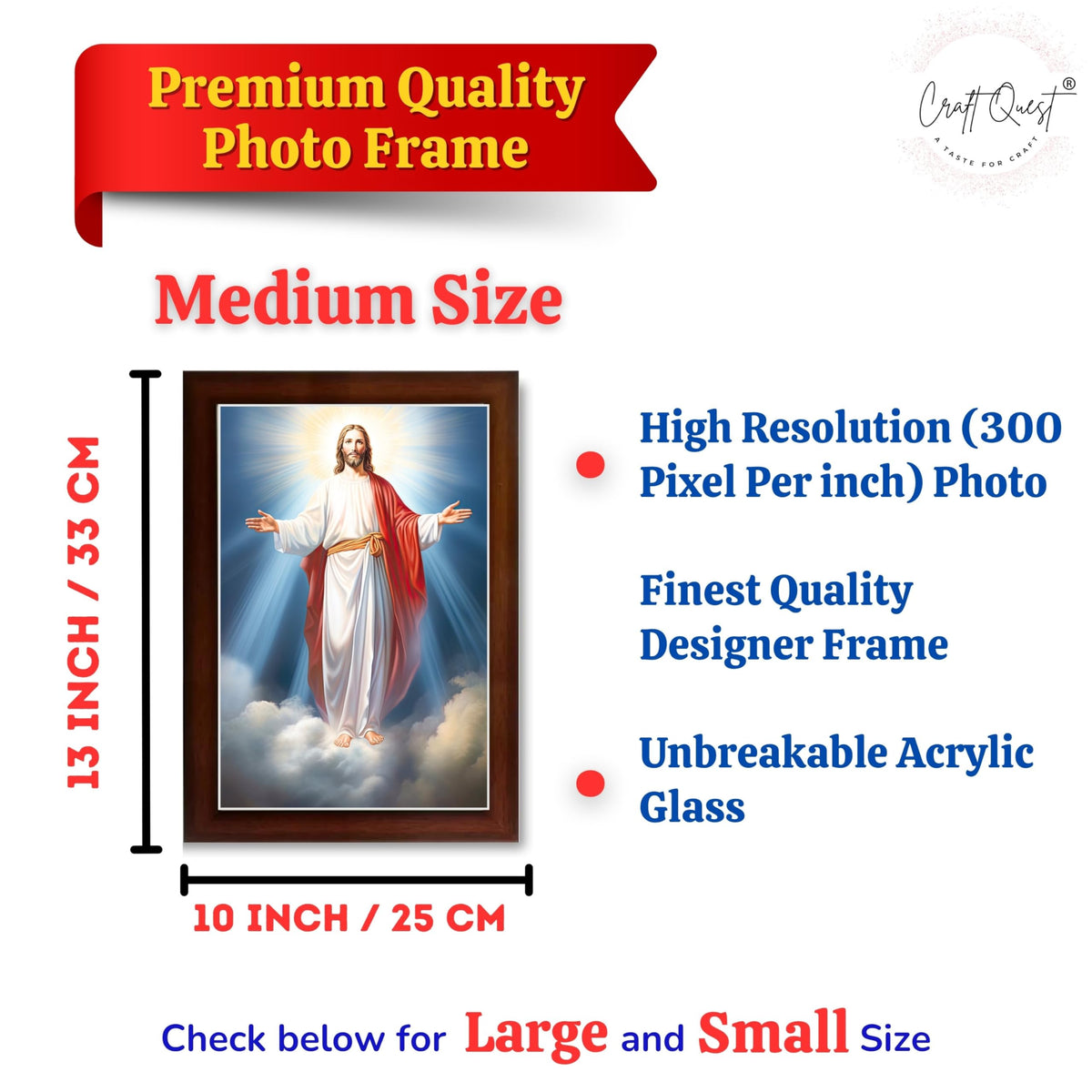 CRAFT QUEST Jesus Christ Wall Artwork Photo Frame Spiritual Christian Wall Décor Item for Room and Prayer