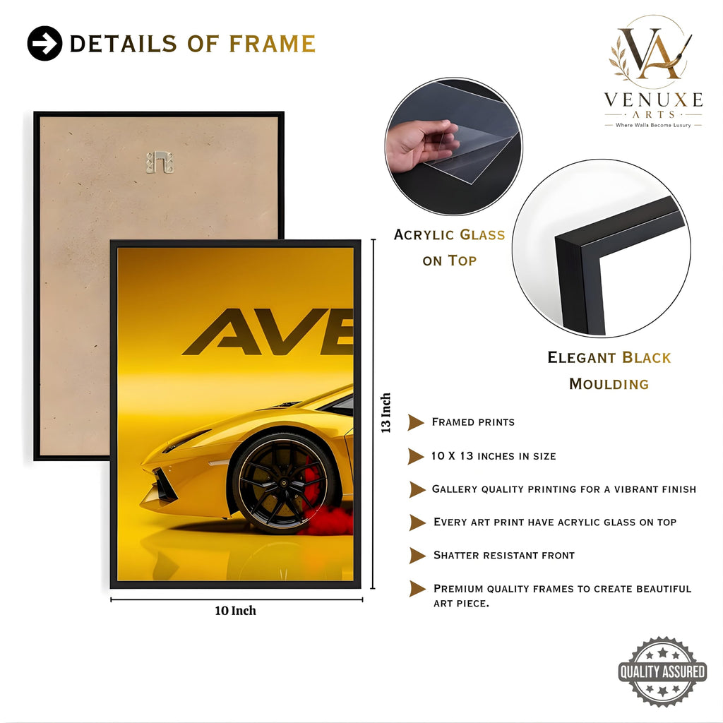 VENUXE ARTS Set Of 3 Big Sports Cars Framed Posters Gift Items for Boys Room Wall Decoration Bedroom, Living Room, Office, Studio Décor | Car Poster Frame for Wall Décor
