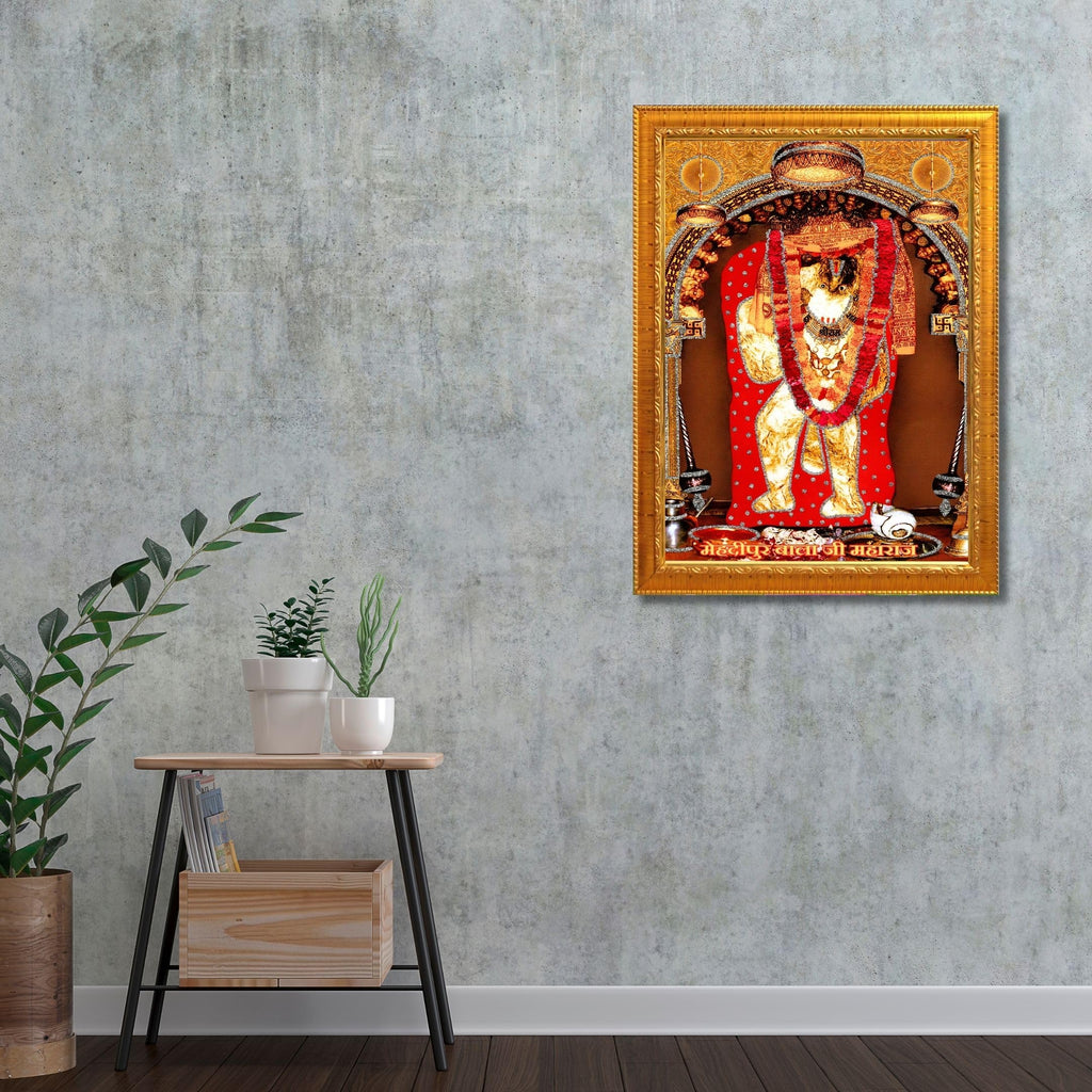CRAFT QUEST Mehndipur balaji Hanuman | Bajrangbali Religious Photo with frame for Home Decorative Item