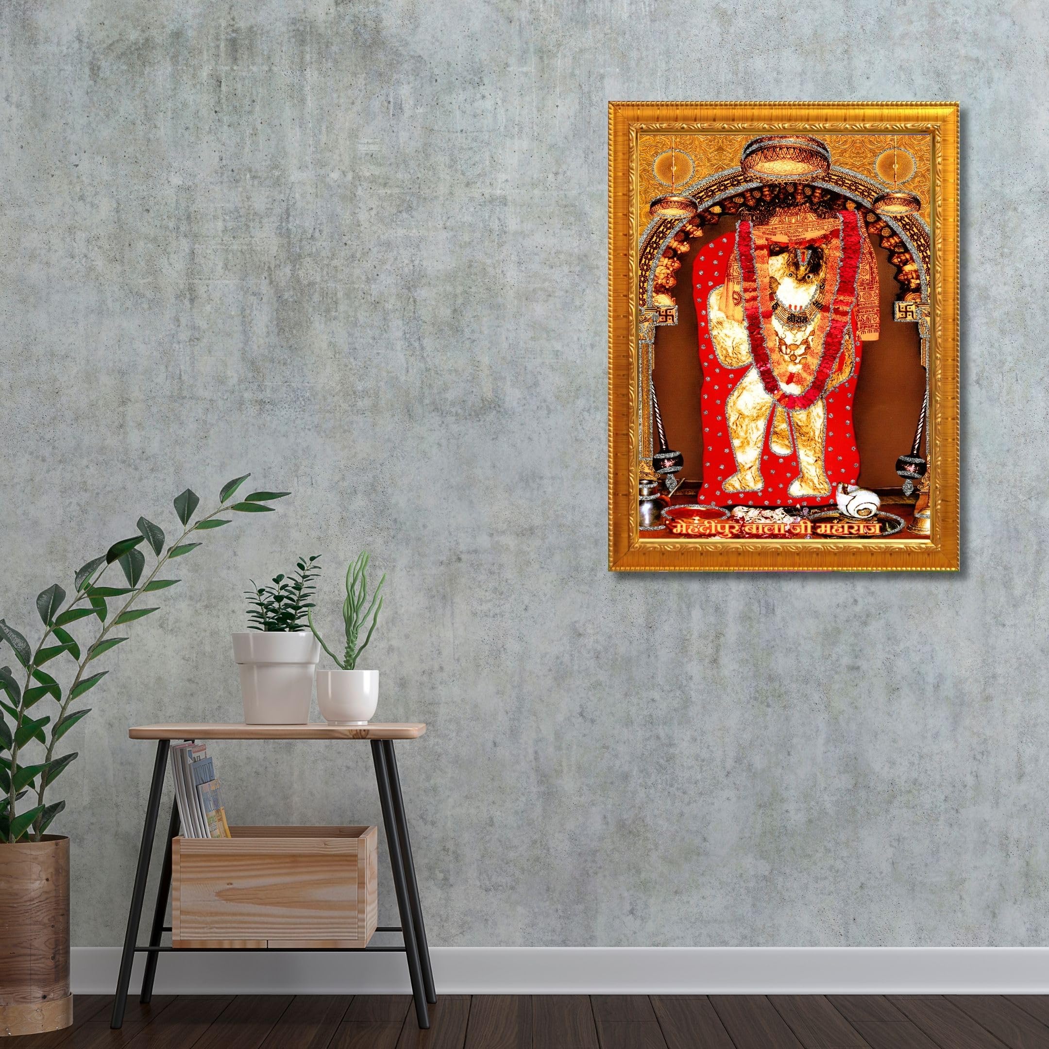 CRAFT QUEST Mehndipur balaji Hanuman | Bajrangbali Religious Photo with frame for Home Decorative Item