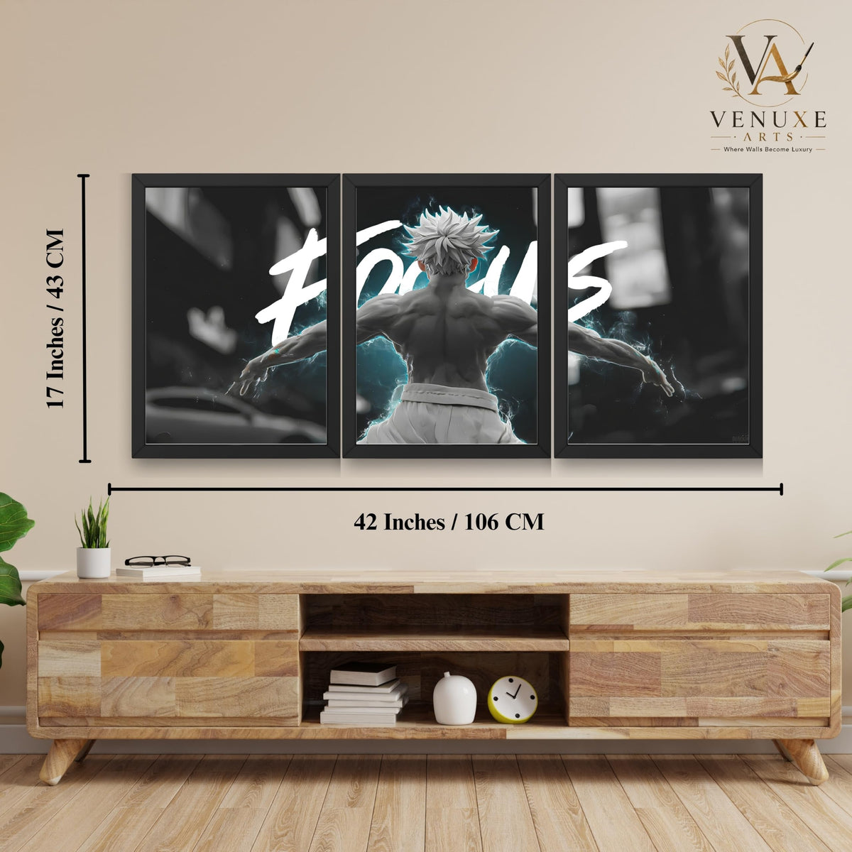 VENUXE ARTS Set Of 3 Anime Characters Wall Framed |Anime Characters Framed Poster for Living Room Bedroom Gaming Room Studio Wall Decor