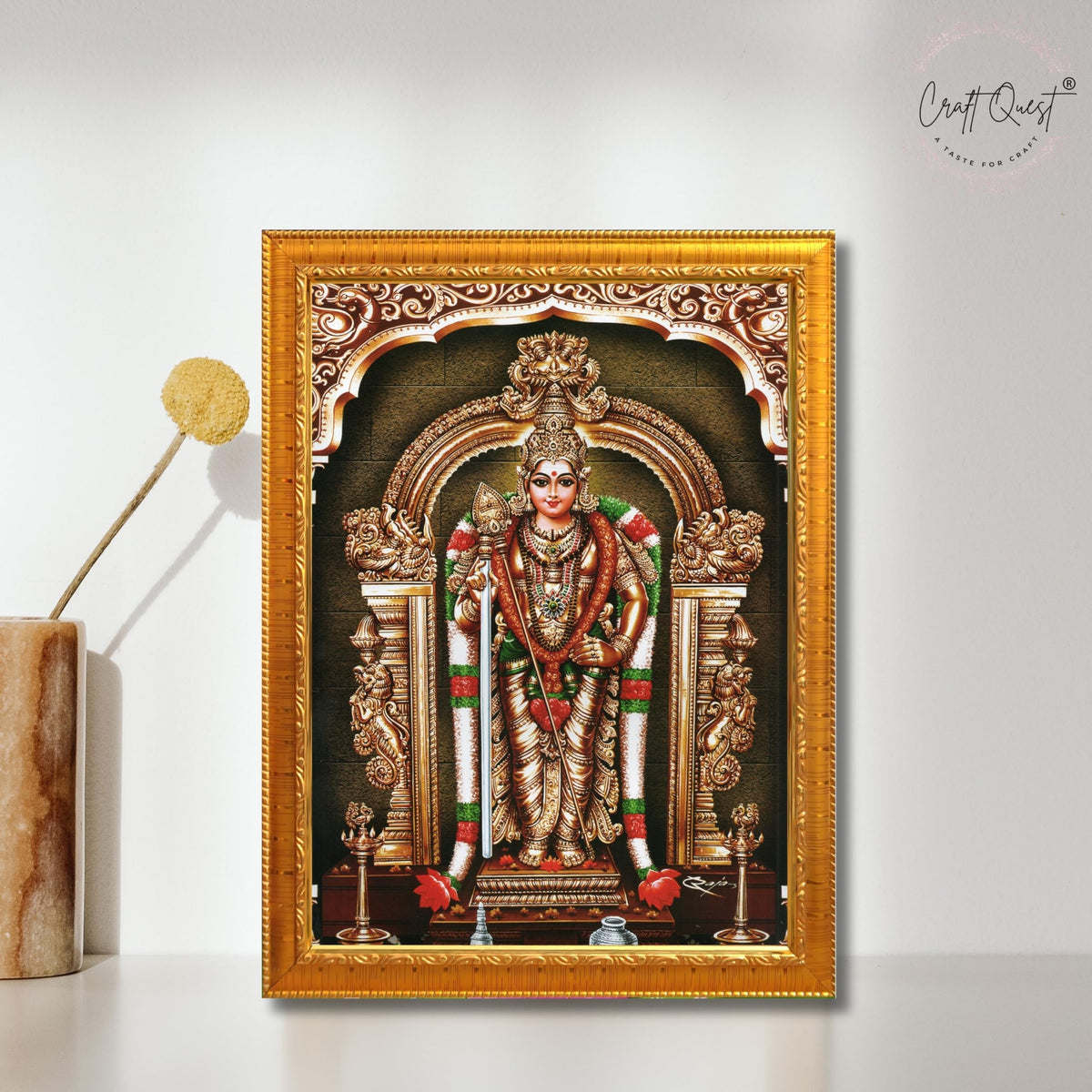 CRAFT QUEST Tiruchendur Murugan Lord Subramanya Swamy Wall Painting Framed | South God Picture Frame for Home, Office, Temple & Gifting