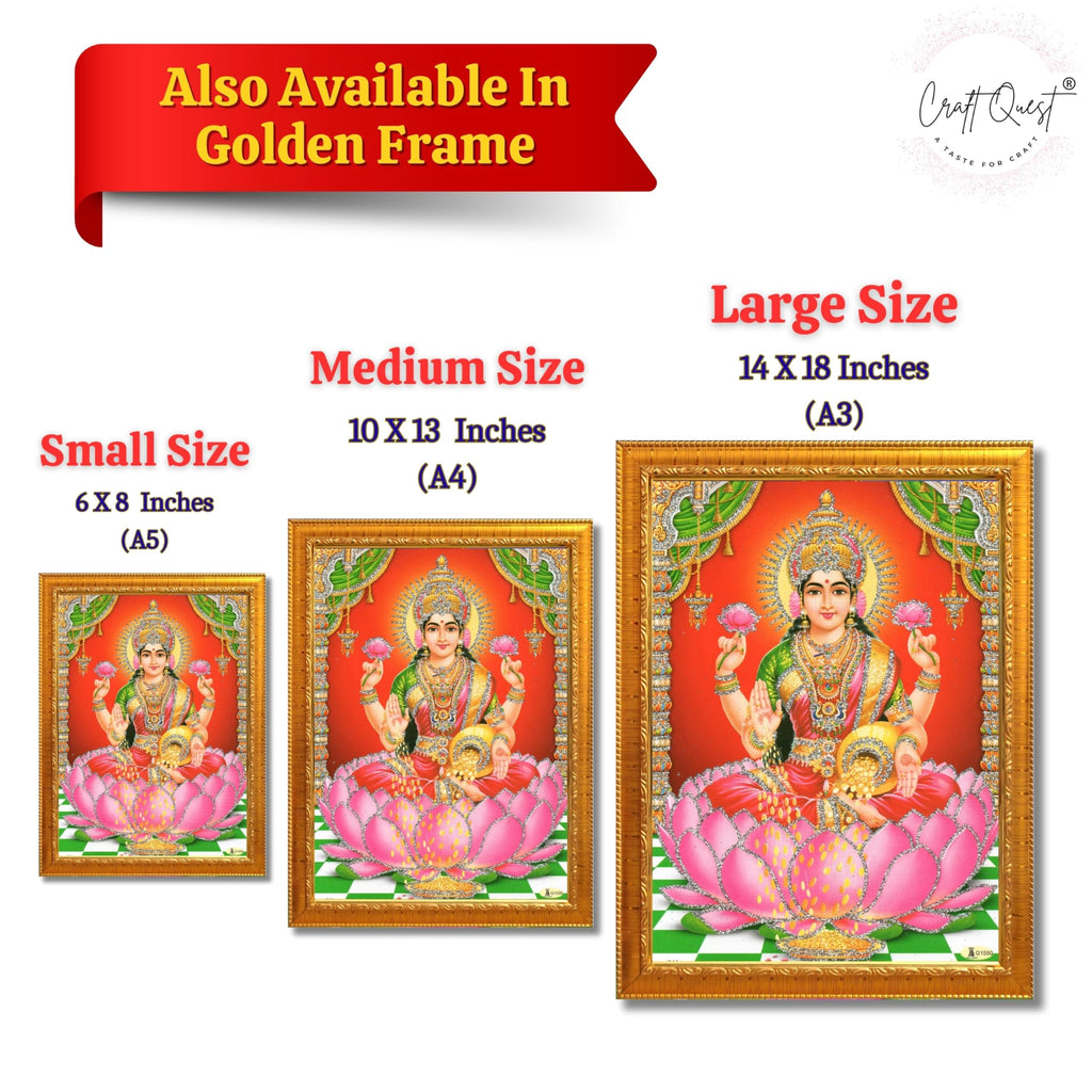 CRAFT QUEST Goddess Lakshmi Devi Dhana Vaibhav Laxmi Maa Wall Painting Frame for Diwali,Temple, Pooja, Living Room Home and Decor Item
