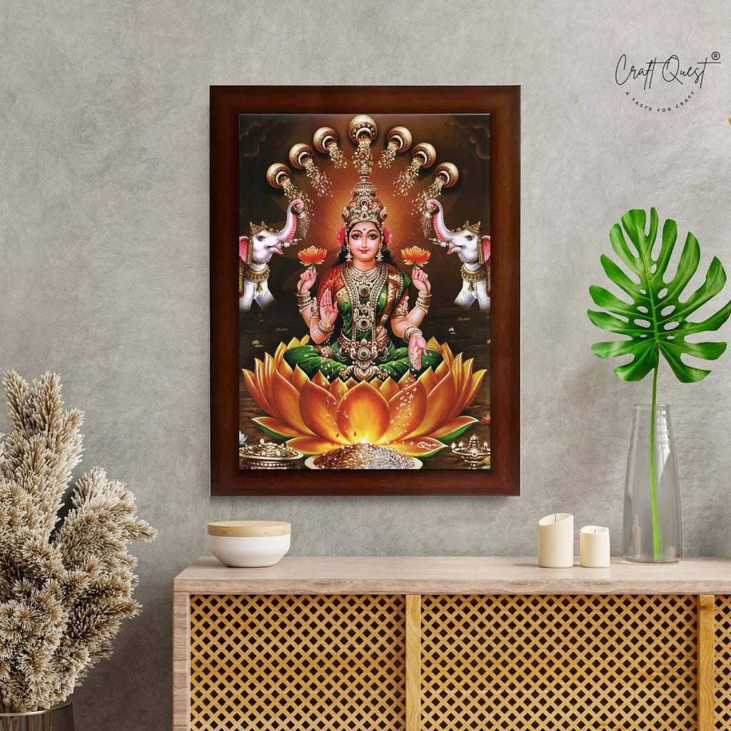 CRAFT QUEST Goddess Lakshmi Mata Wall Painting Photo Framed | Acrylic Glass, Lightweight & Waterproof | Ideal for Home, Office, Temple & Puja Room, Wall Decor