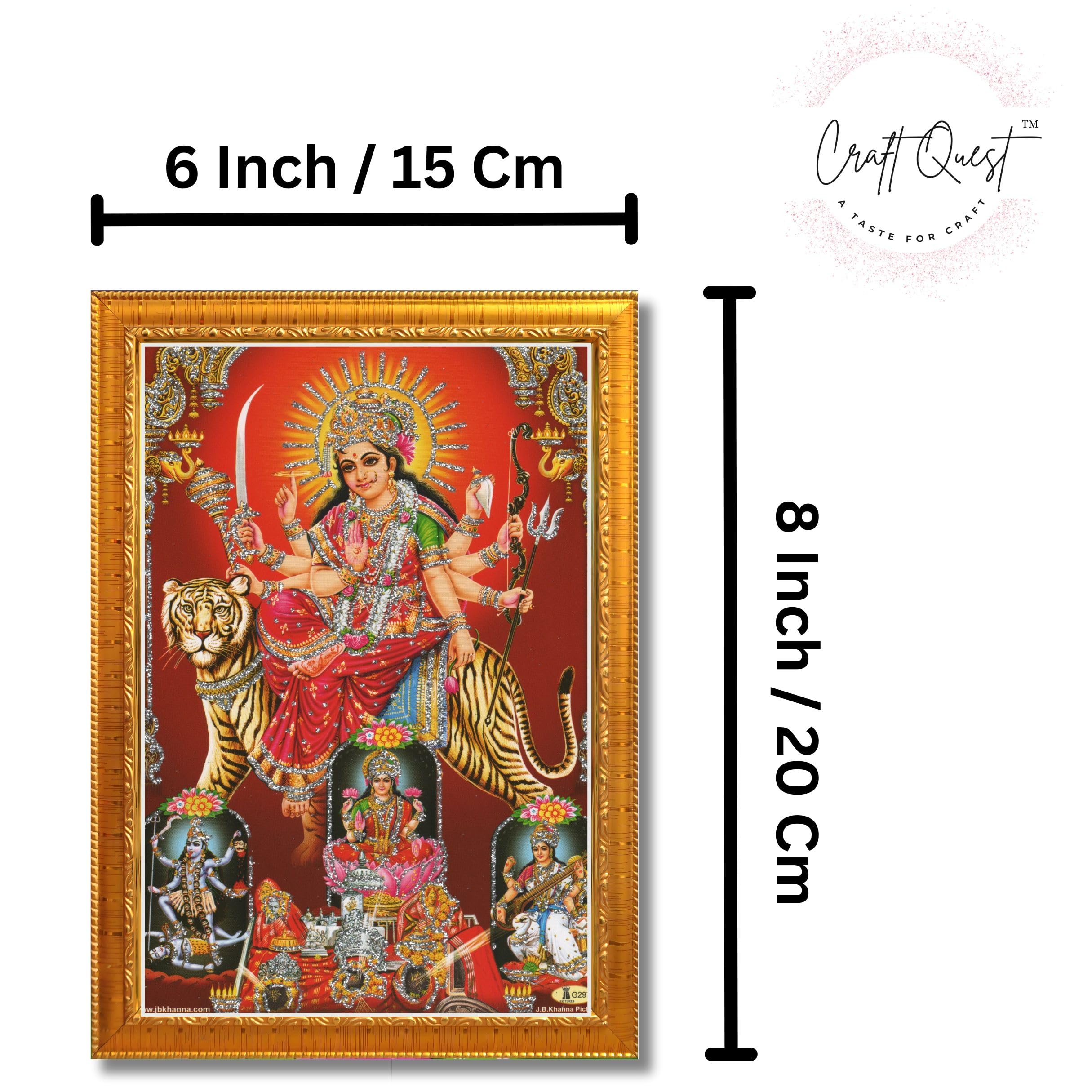 CRAFT QUEST Durga maa photo with Golden frame, God Religious Framed Painting (Small Size, 8 X 6 Inches) DURGA0608-207G